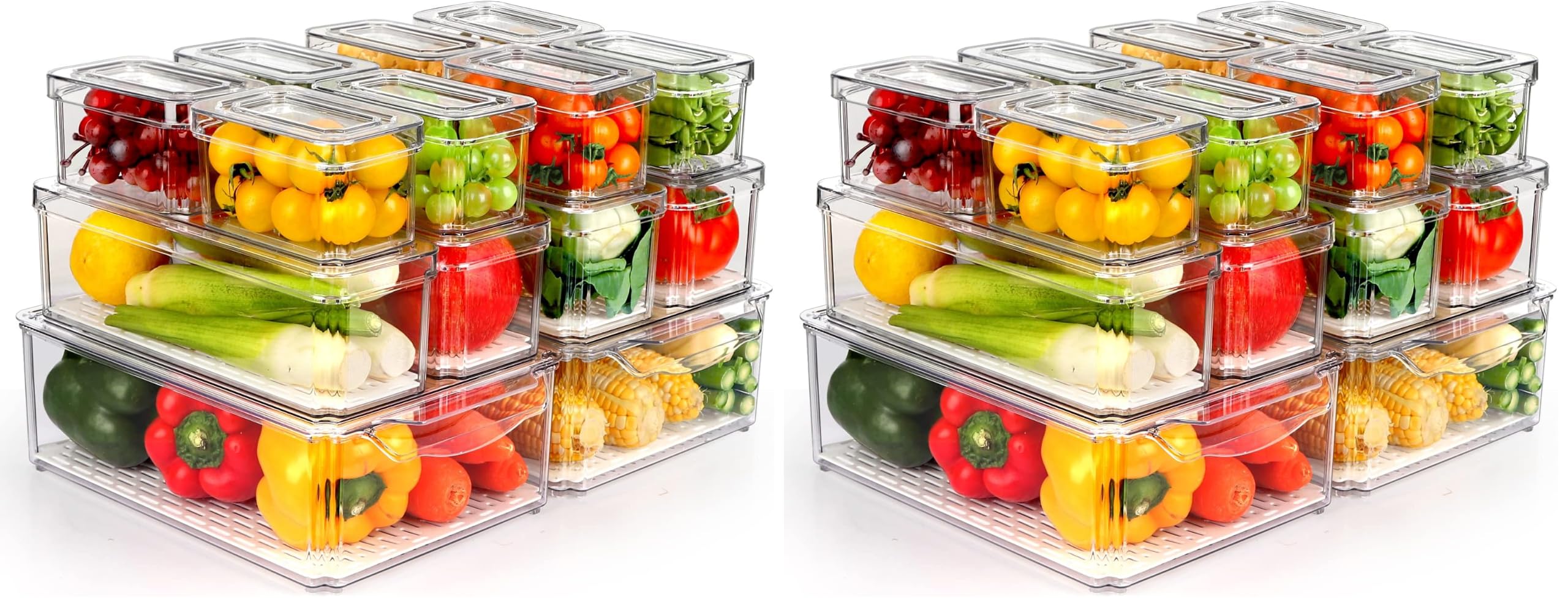 ZIJUND 28 Pack Fridge Organizer, Stackable Refrigerator Organizer Bins with Lids, BPA-Free Fridge Organizers and Storage Containers for Fruit, Vegetable, Food, Drinks, Cereals, Clear