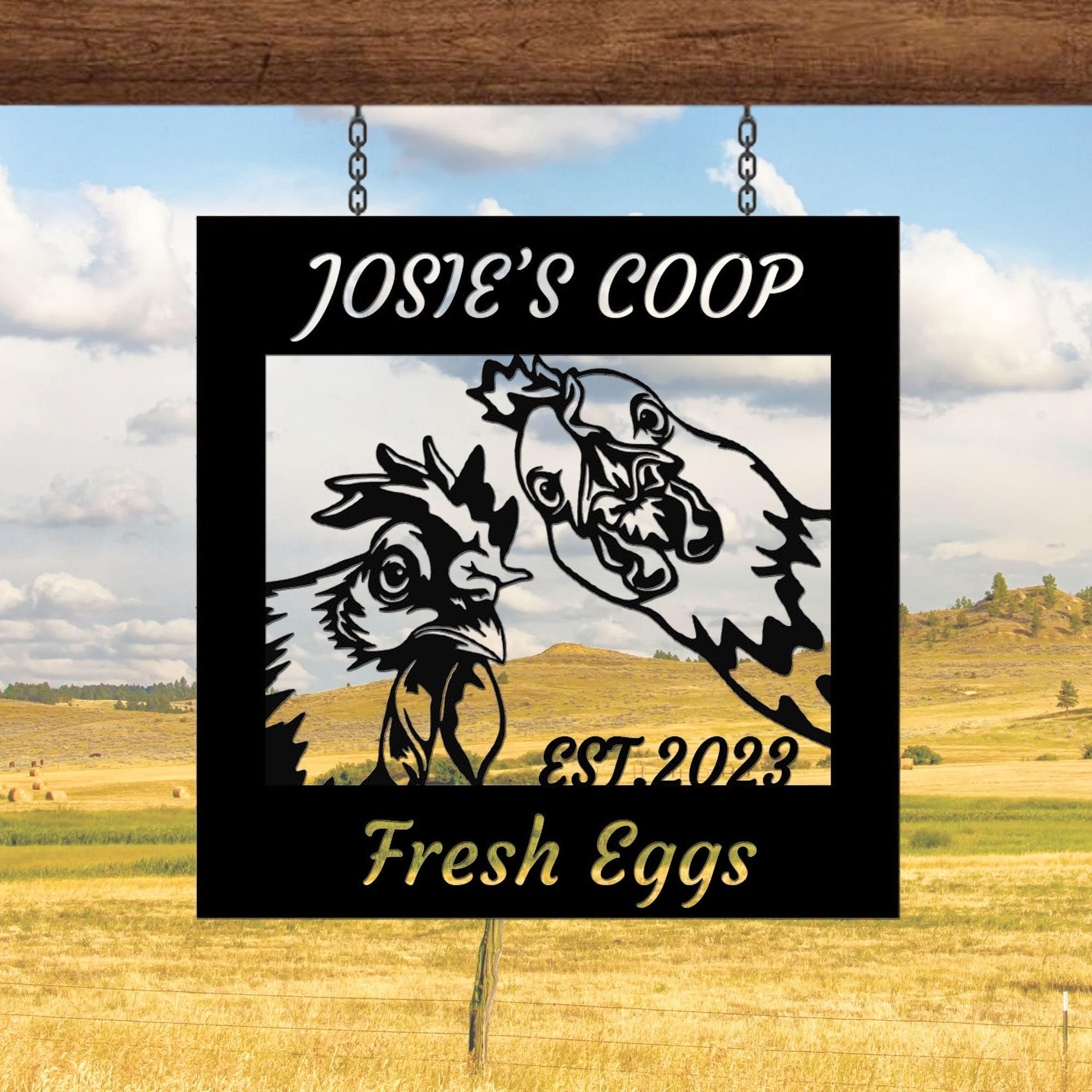 Bevuva Black Chicken Coop Sign Personalized, Chicken Farm Metal Wall Art, Chicken Sign, Chicken Farmhouse Sign,Hen House Sign, Funny Chicken Farm Decor