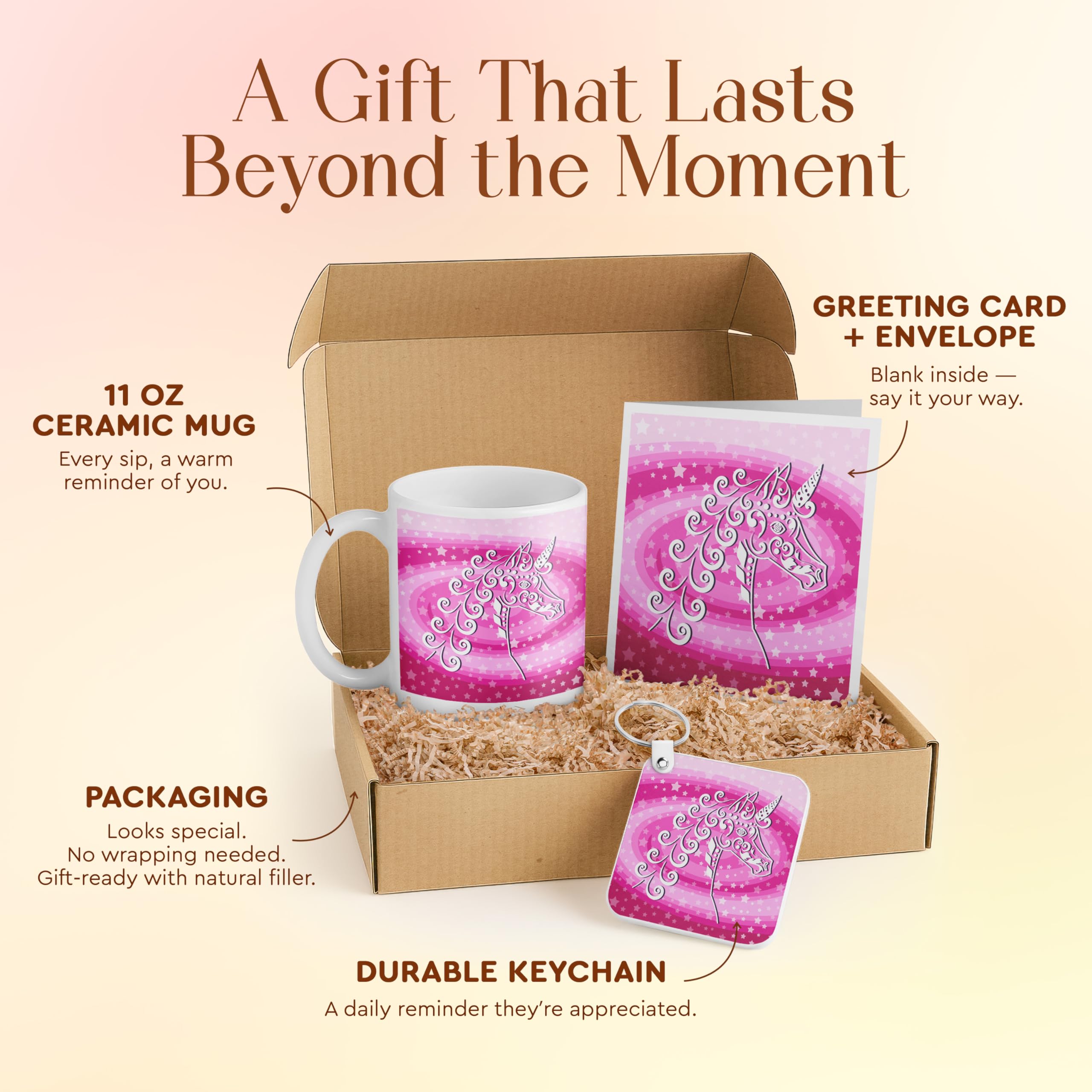 3dRose Magical Unicorn Gift Set for Kids - Mug, Keychain, and Greeting Card - Ideal Birthday Gift for Children and Friends