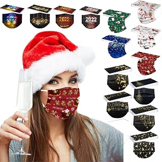 Gaoqi 50/100Pcs Christmas Disposable Face_Masks for Adults, 3-Ply Women Men Face_Masks with Nose Wire Xmas Pattern Design