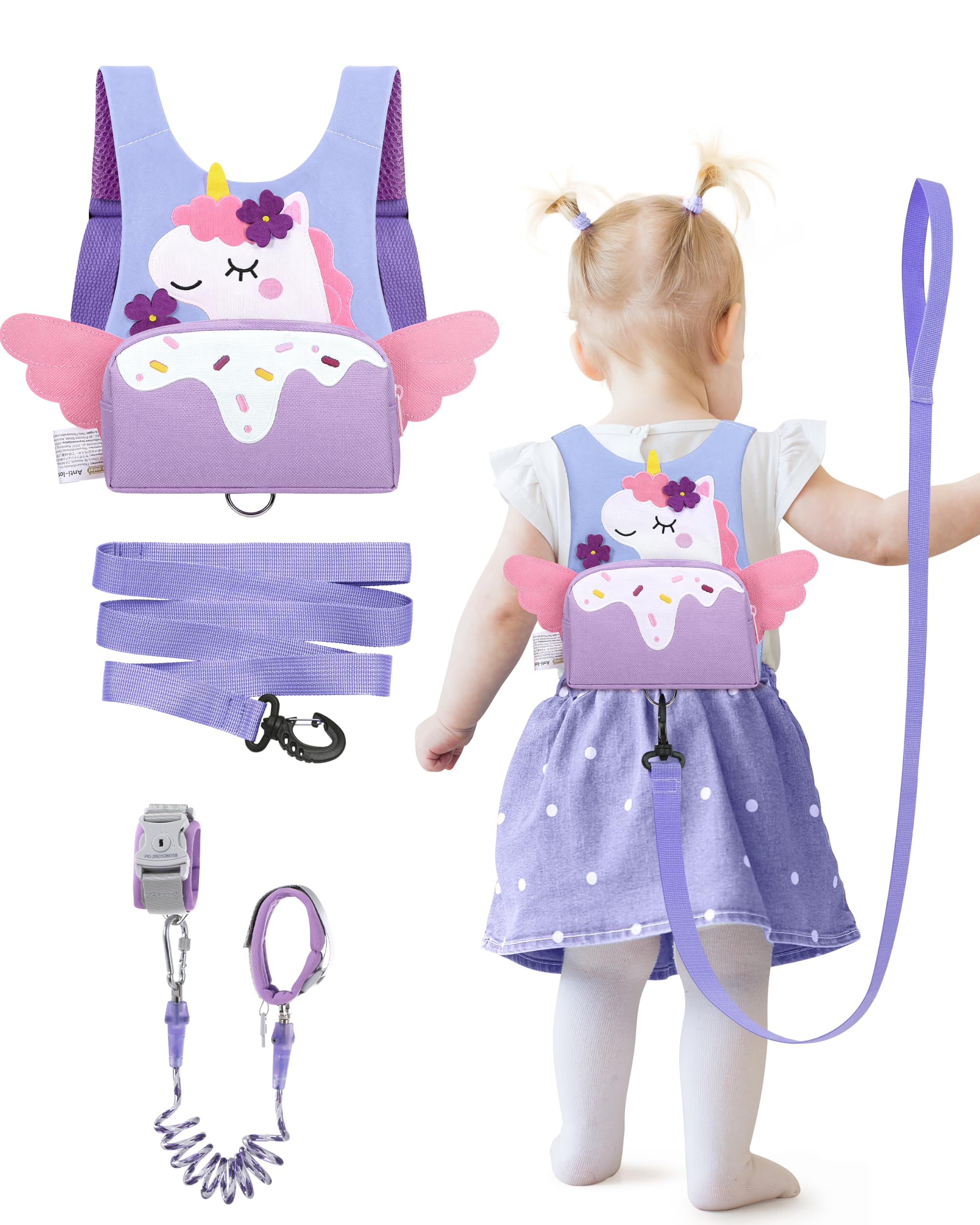 Dr.meter 3 in 1 Toddler Harness Leash with Key Lock Unicorn Purple