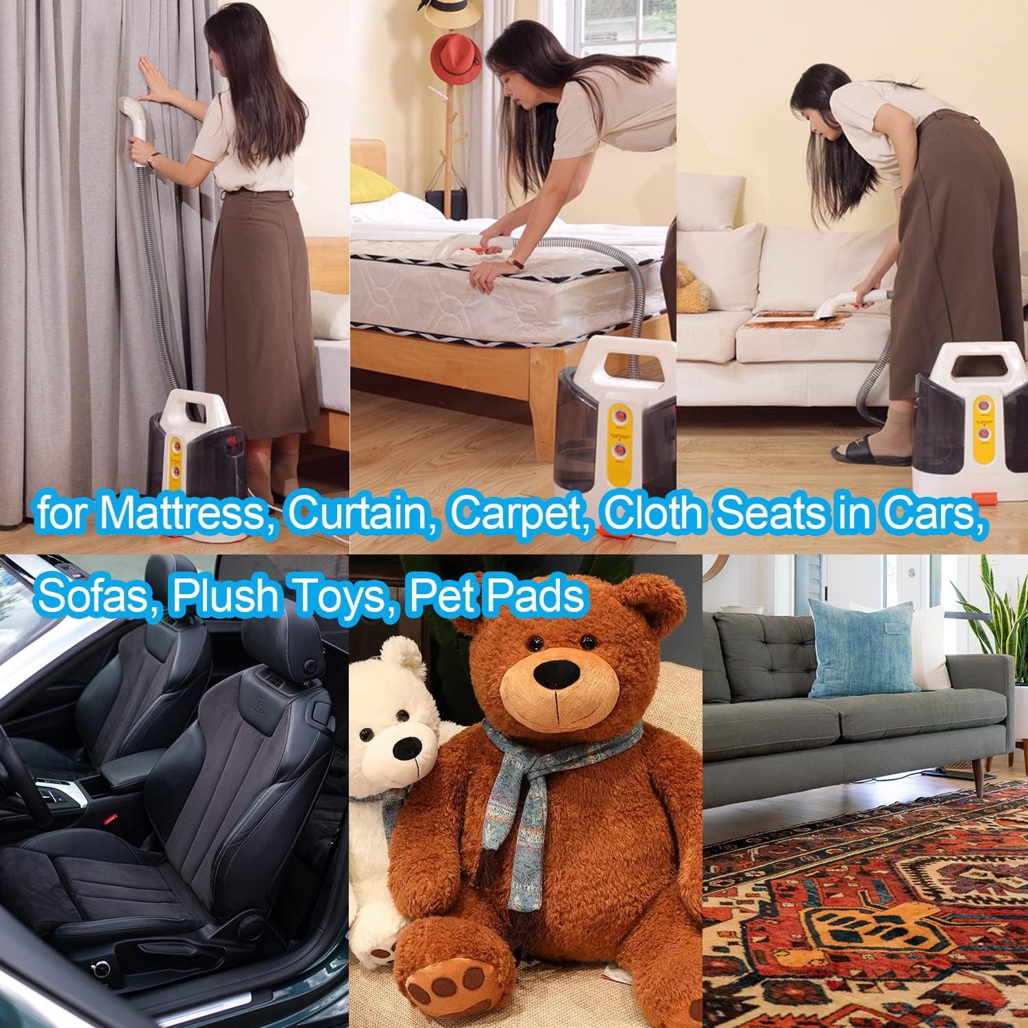 review Carpet Cleaner Machine Portable, Spot Cleaner Lightweight Multifunctional Steam Cleaner for Couch with Brushes, 2.5L Dual-Tank Compact Design for Mattress, Carpet, Cloth Seats in Cars and Pet Pads