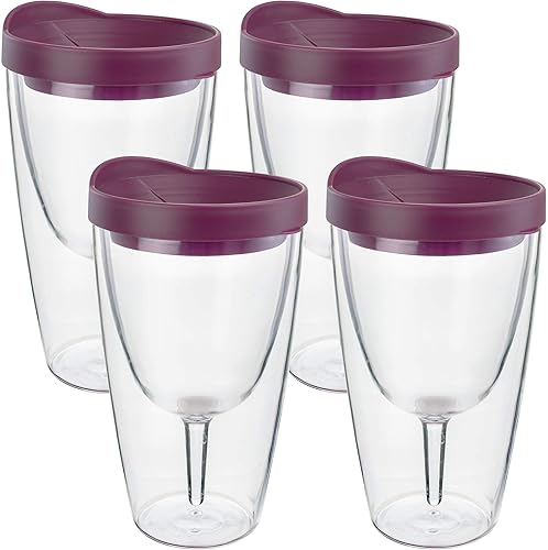 Miniatura 3 de Southern Homewares Vaso de vino de acrílico aislado con tapa Merlot – Taza de viaje de doble pared de 16 onzas, paquete de 4 vino 2 Go Set para