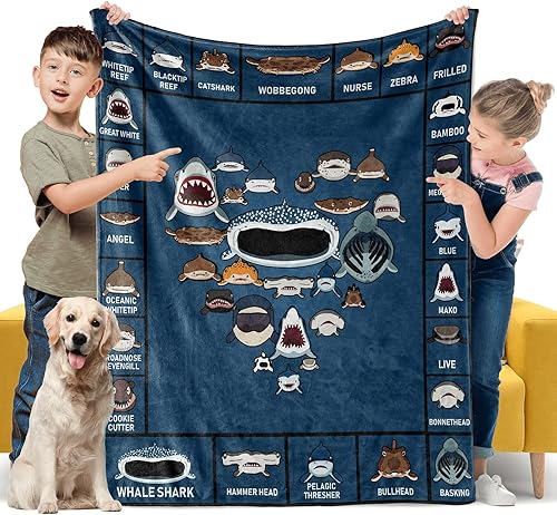 Manta de tiburón para niños y niñas, manta para niños con estampado de tiburones para cama, sofá, 50 x 60 pulgadas, color azul oscuro, acogedora