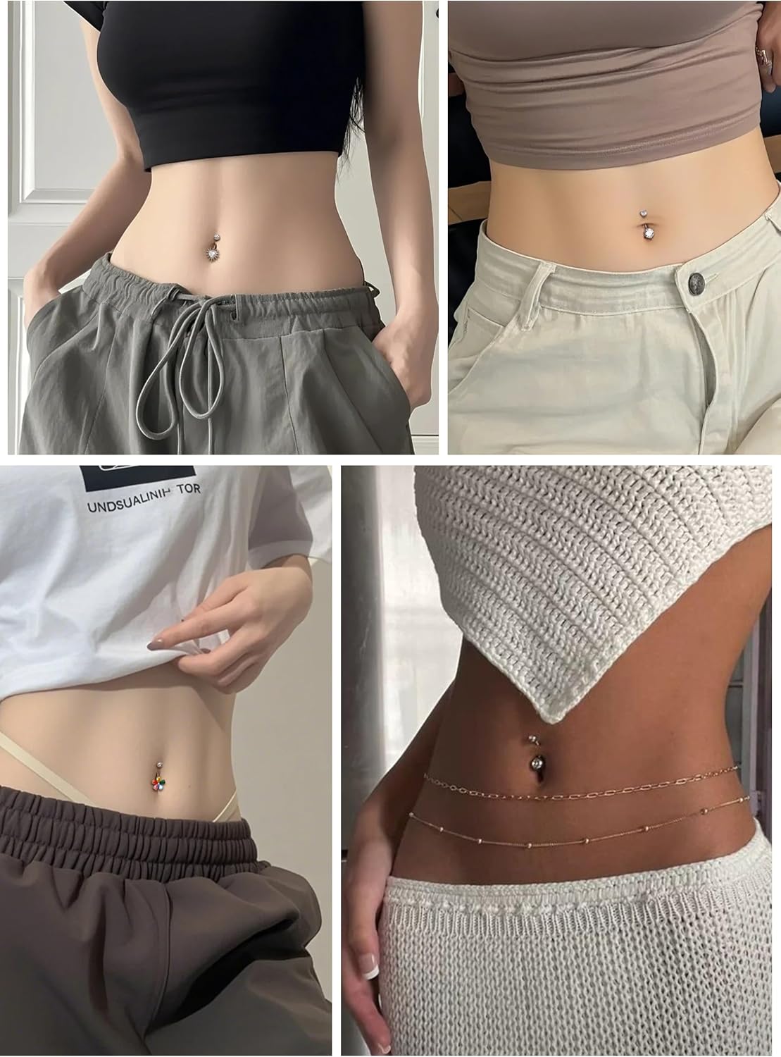 Jewseen 4PCS Colorful Belly Button Ring 14G Belly Ring Heart Flower Gold Stainless Steel Navel Piercing Jewelry for Women Men - Image 4