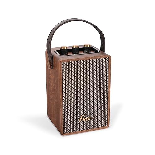 Fuse Andle Vintage Retro Bluetooth Speaker with Vegan Leather Handle | Portable Speaker with Smartphone Connection | USB & AUX Input | Stylish Brown Wood Exterior