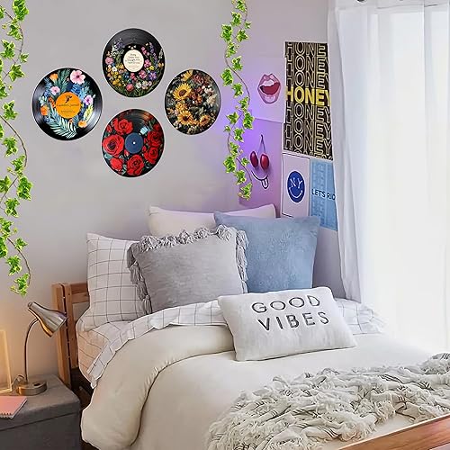 Miniatura 8 de Decoración hippie, carteles para estética de habitación, arte botánico de pared, decoración de discos, 4 piezas de 12 pulgadas