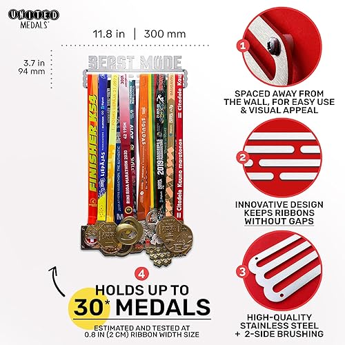 Miniatura 2 de Soporte de medallas deportivas Race Beast MODE  Soporte de medalla de acero cepillado para montaje en pared  Soporte de medalla de carrera de