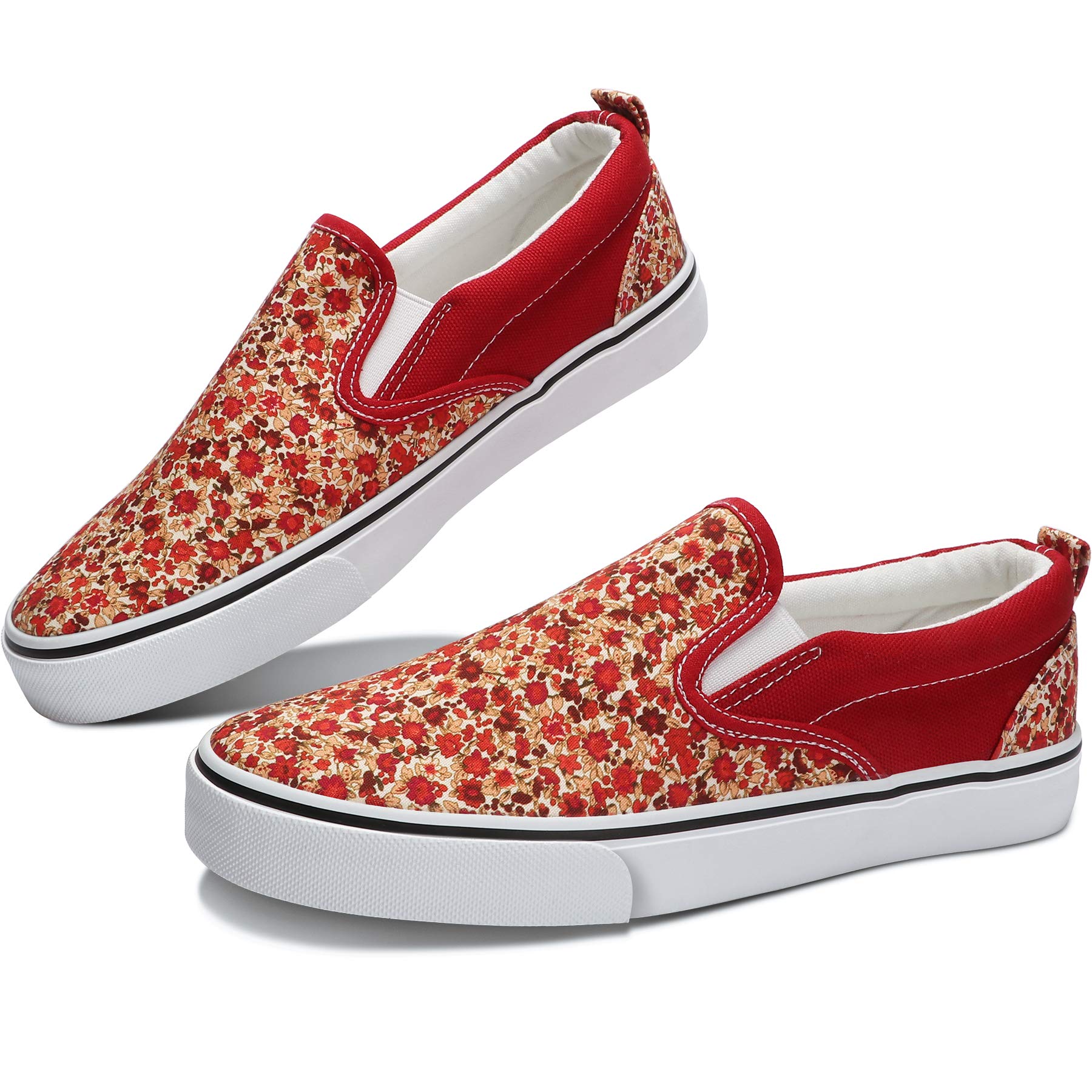 Obtaom Women's White Sneakers Black Slip on Shoes for Women Low Top Canvas Loafers