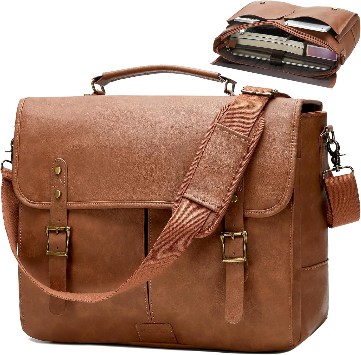 Leather Messenger Bag for Men, 15.6in Laptop Briefcase Vintage Waterproof Laptop Bag Shoulder Bags Satchel Office Bag