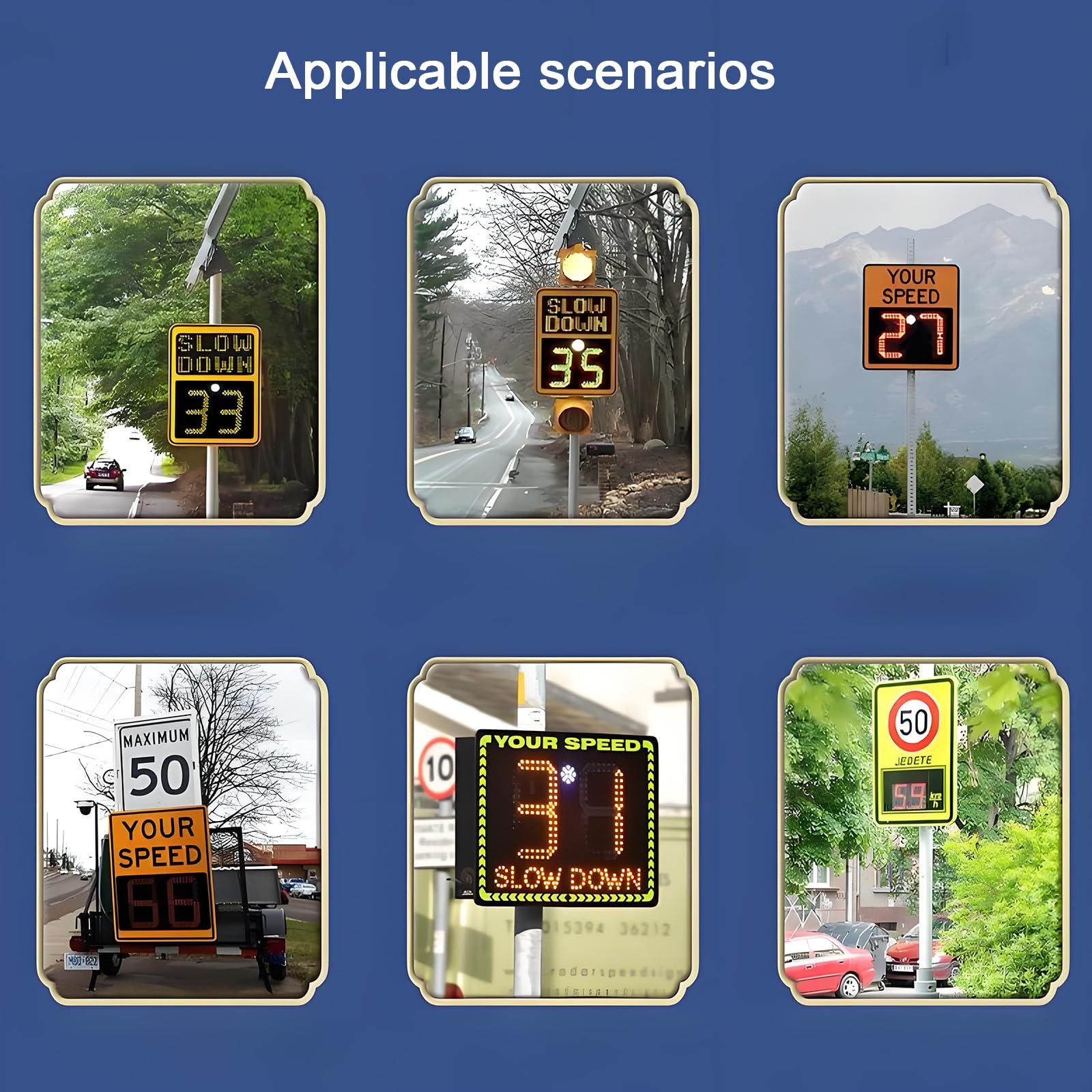 Detector Velocidad por Radar, Señales Límite Velocidad Intermitentes IP65, Mide 3 Carriles Simultáneamente, Recordatorio Exceso Velocidad En Rojo Y Verde, Carcasa Aluminio, Localización Precisa