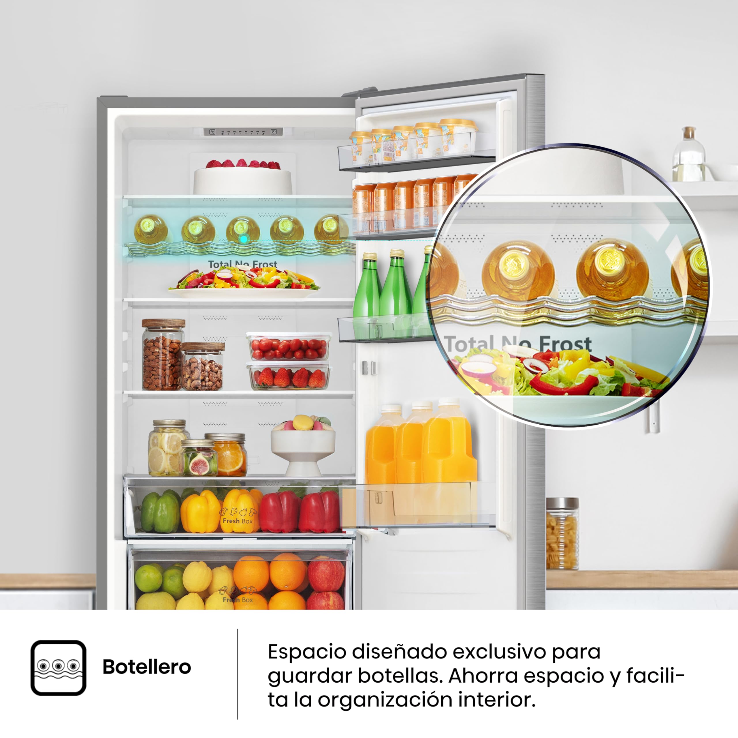 Hisense RB440N4ACA - Frigorífico Combi, Eficiente Clase A, Capacidad 336 L, Multi-air Flow, Micro Vents Cooling, Congelamiento Rápido, Total No Frost, Puerta Reversible, Color Inox