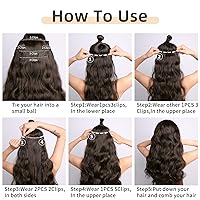 Vista 7 de Extensiones de cabello sintético con clip de 18 pulgadas de largo, color marrón, para mujeres, 5 unidades, rizado, invisible, grueso, suave