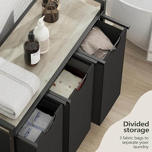 Miniatura 8 de Homedawn Cesta de lavandería, cesta de lavandería, clasificador de ropa con 2 bolsas extraíbles y extraíbles, estante, almacenamiento de lavandería