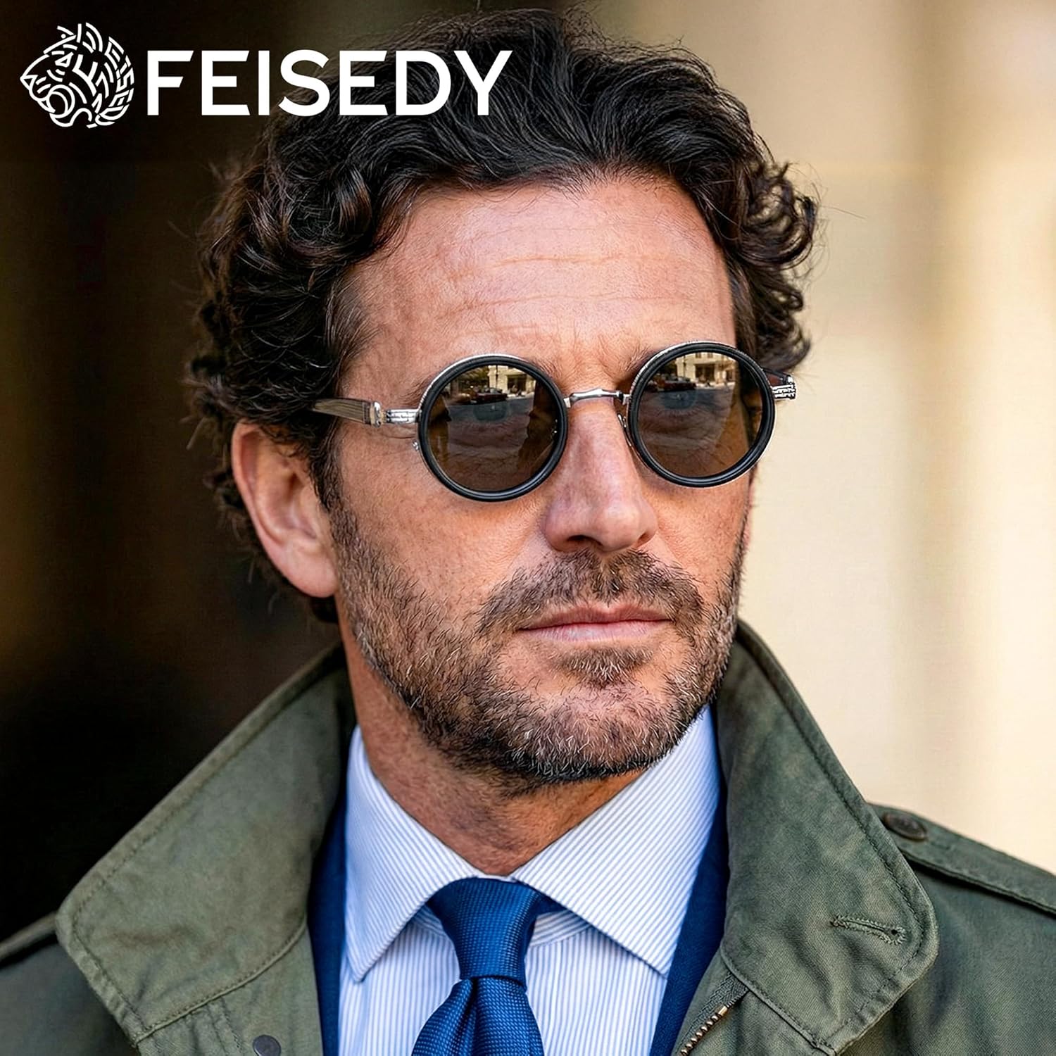 FEISEDY Adjustable Polarized Sunglasses,1-9 Gear Manual Dimming,Wood-Grain Temples,Steampunk Round ND TAC Lenses UV400 B0380