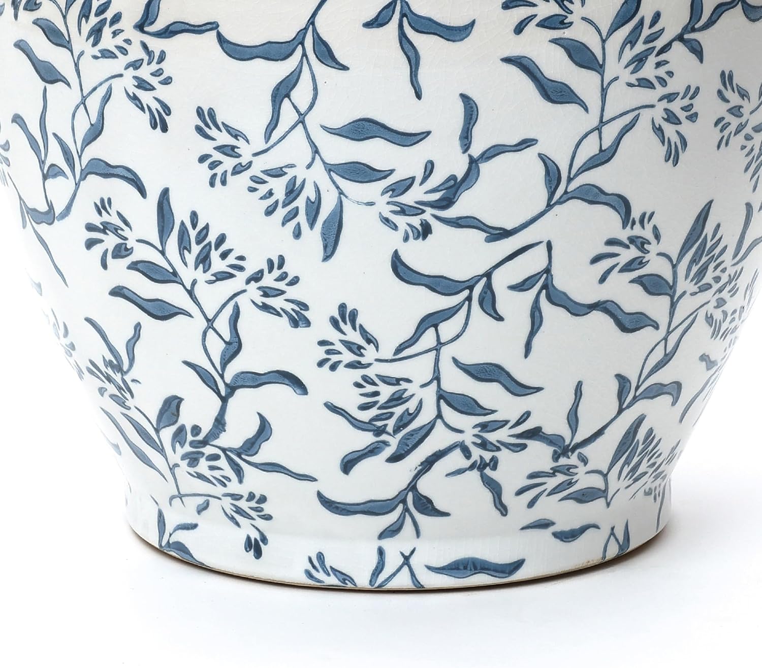 LuxenHome 12" Dia Large Ceramic Pots for Plants, Blue and White Ceramic Planters for Outdoor Plants, Round Indoor Decorative Flower Pots with Drainage for Home Garden Patio