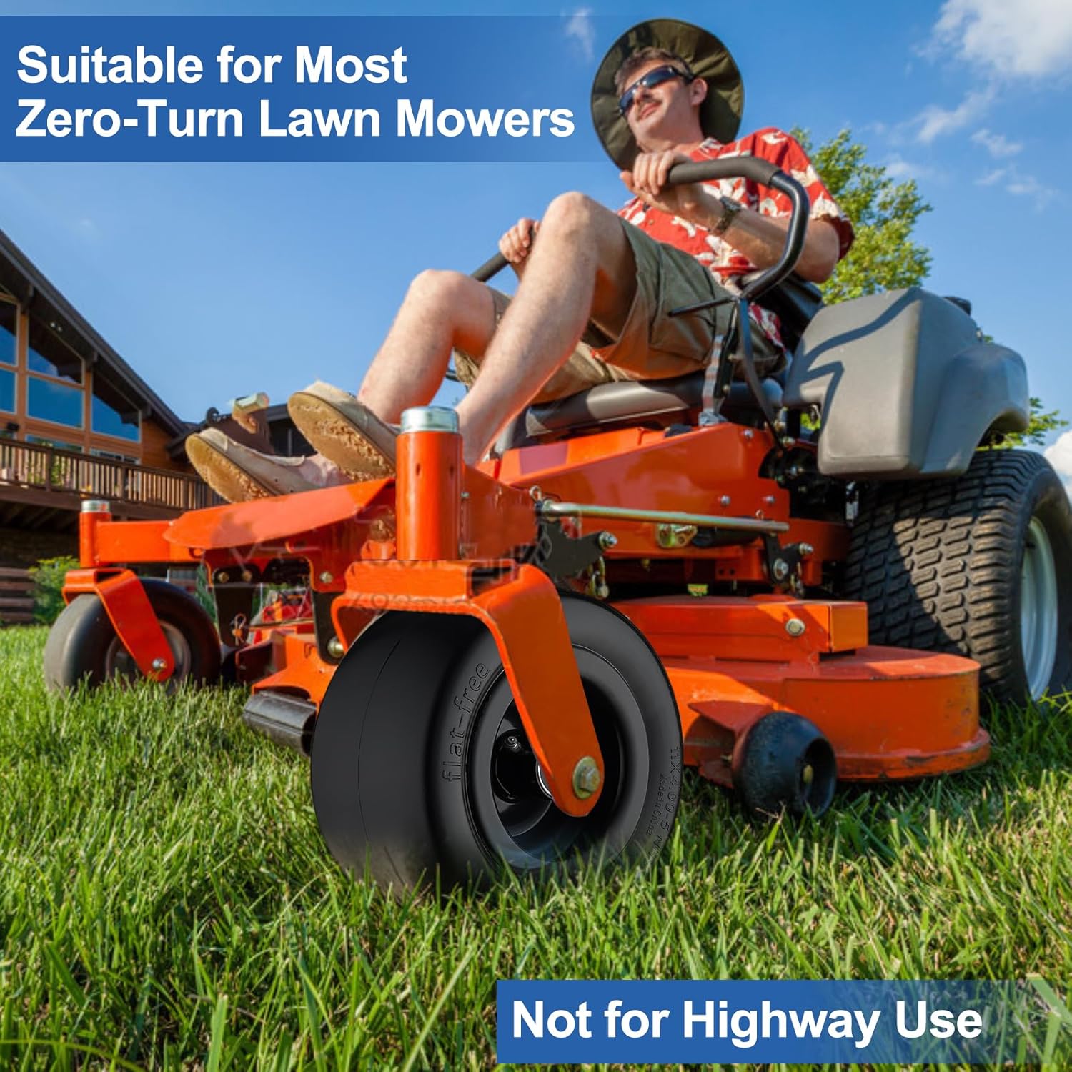 11x4.00-5 Lawn Mower Tires Flat Free with 3/4" or 5/8" and 1/2" Bearings, 3.6"-6.7" Centered Hub, Load 330lbs,11x4.00-5 Tire Zero Turn Front Tires by Cubesprings - 2Pack