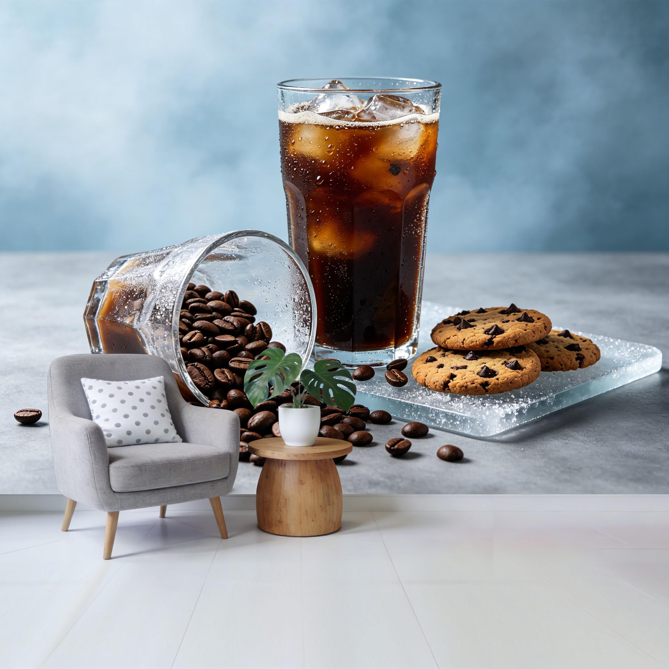 Qzlithotic Yq2605250665 Custom Size Wall Mural Iced Coffee Espresso Beans Chocolate Chip Cookies Modern Minimalist Photography Selfadhesive Wall Fabric Removable Wallpaper For Home Office Decor