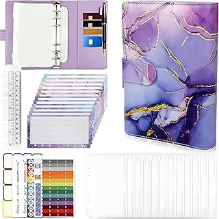 Retoo Budget Planner, Binder, Haushaltsbuch A6 Planner Geldumschläge, Sparchallenges Personalisierung Erweiterung Organizer mit Folien Zubehör Set Sparen mit Umschlagmethode Leder Mehrfar Finanzplaner