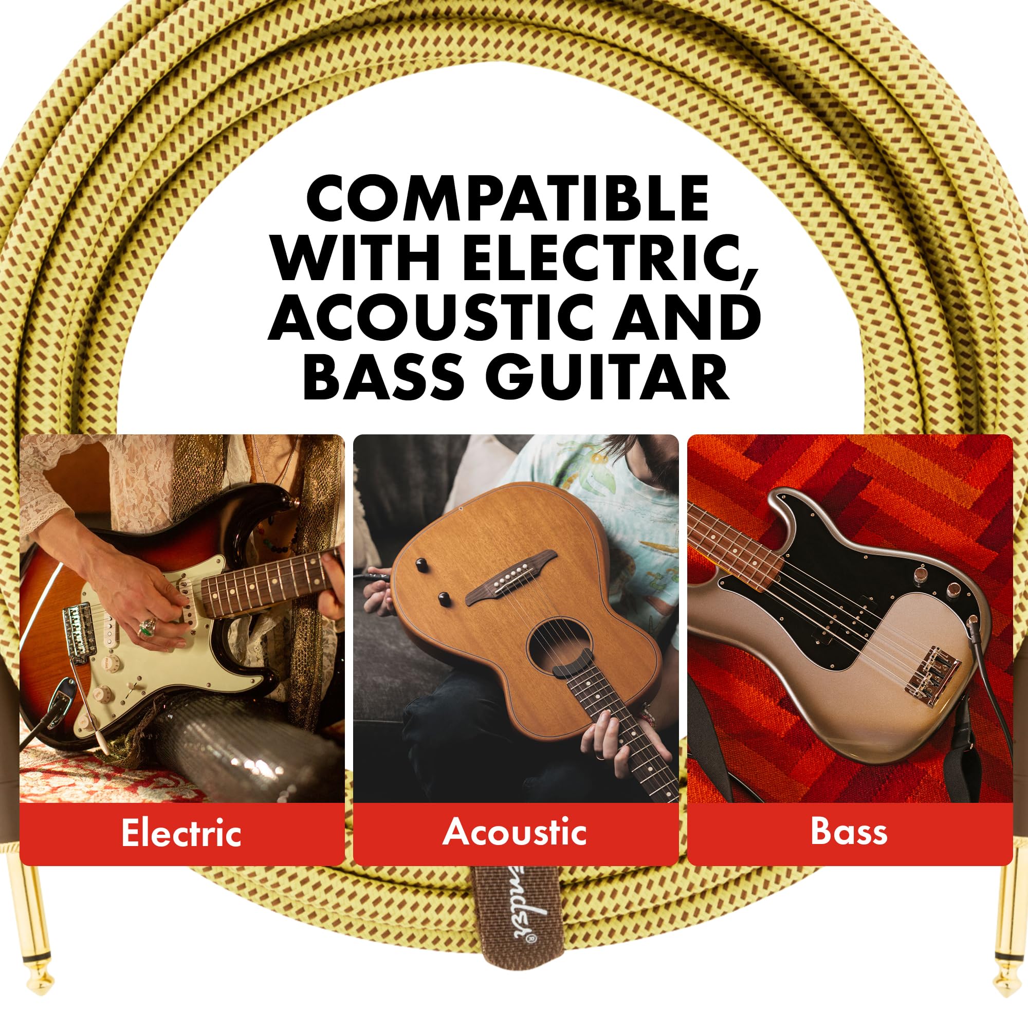 Fender Deluxe Serisi Gitar Enstrüman Kablosu, 3 m, Düz/Düz, Tüvit