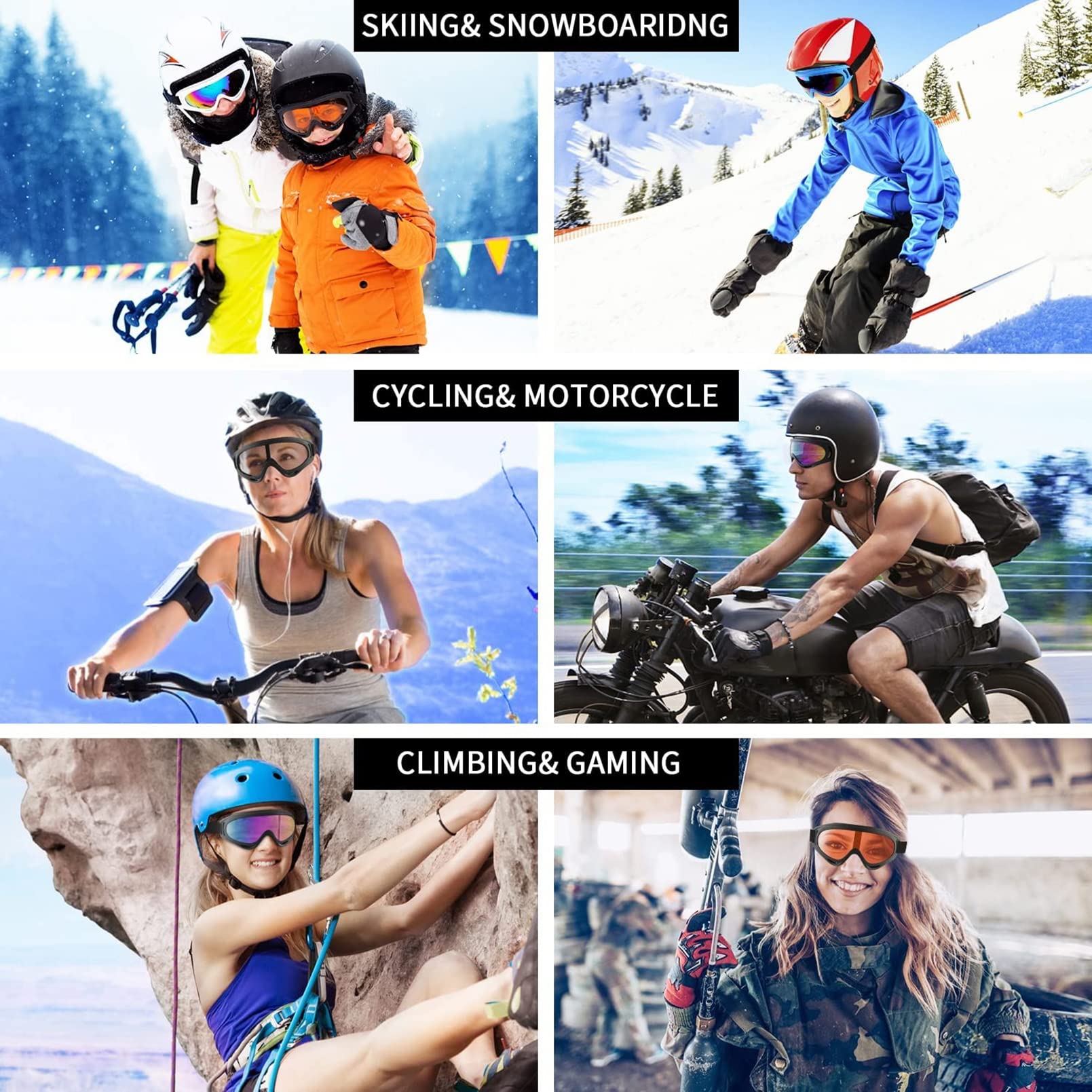 Occhiali da Sci con Doppia Lente antiappannamento sopra Gli Occhiali Occhiali da Sci/Snowboard per Uomo, Donna e Ragazzo Protezione UV al 100%