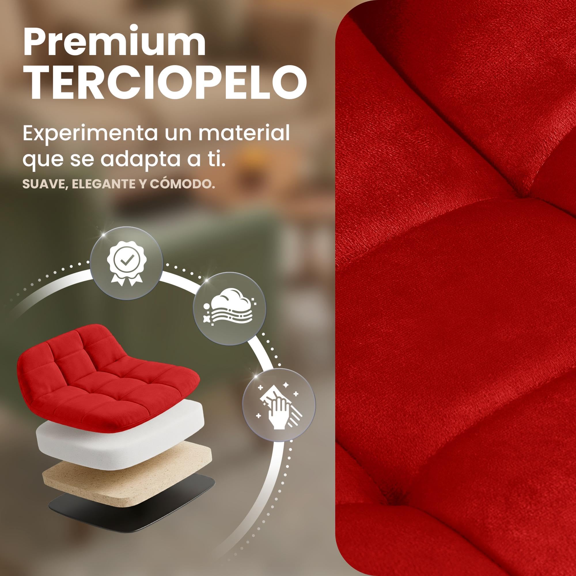 CLP Silla de Comedor tapizada Antibes, Silla de Cocina con Terciopelo, Respaldo y Estructura de Metal Negro, soporta hasta 150 kg Color:Rojo
