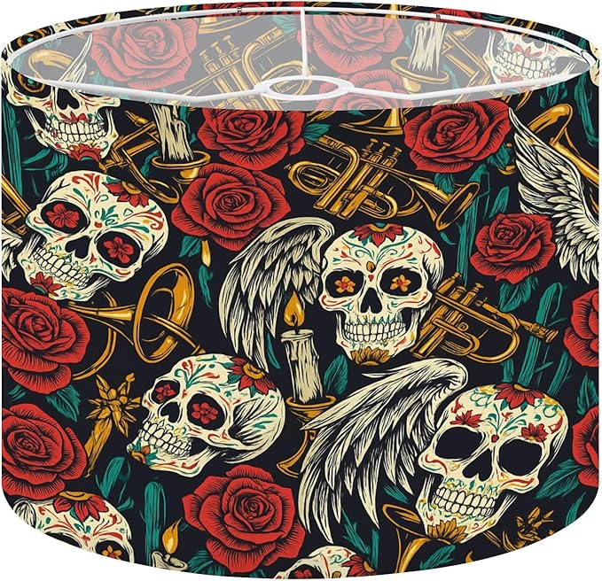 Lamp Shade Vintage Day Dead seamless sugar skulls rose flowers Drum Lamp Shades for Table Lamps Floor Lamps Pendant Light 8.9