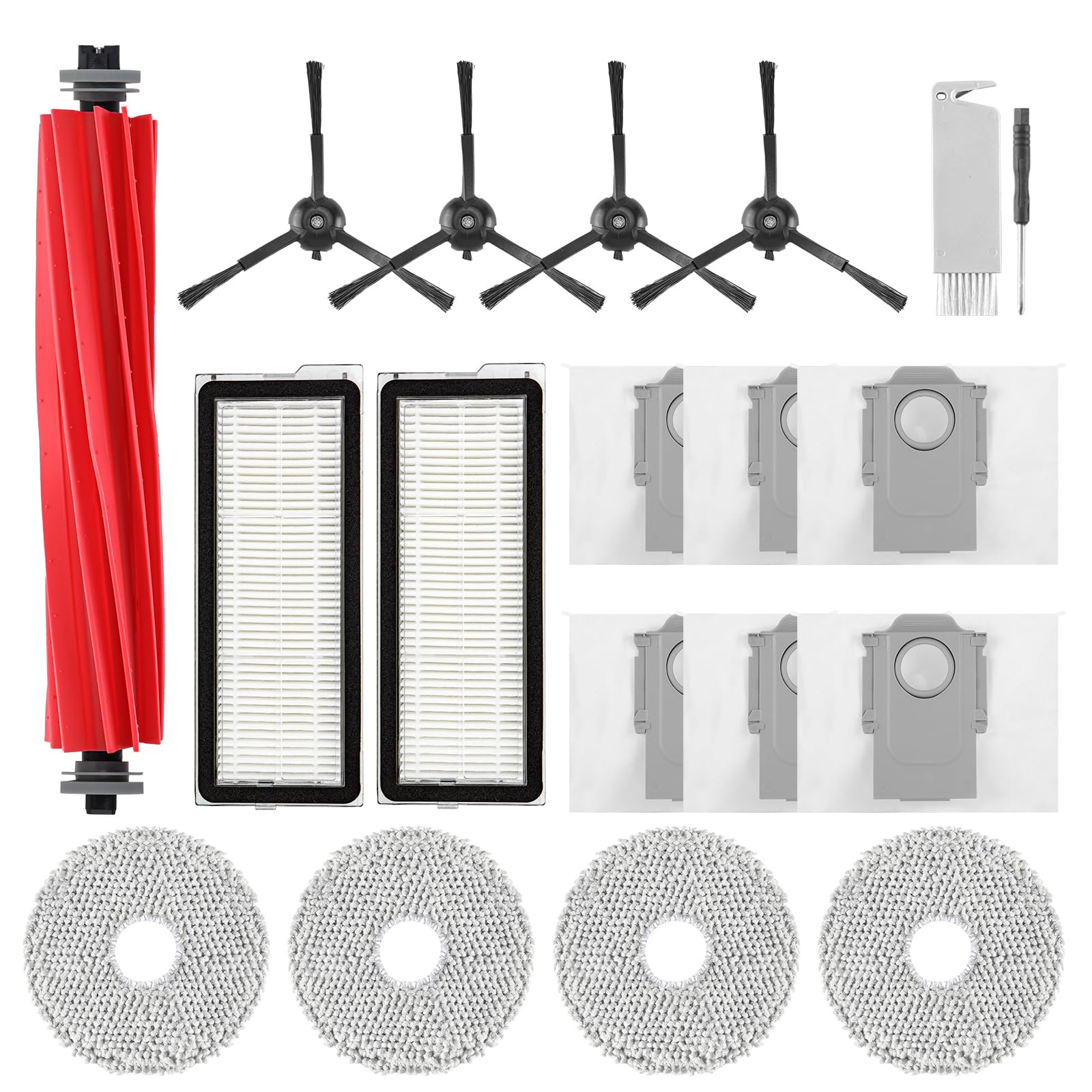 Spofan Accessoires Vervangende voor Roborock Q Revo S, Qrevo Pro, Qrevo Plus Robotstofzuiger, 1 Hoofdborstel, 4 Zzijborstels, 2 HEPA-Filters, 4 Reinigingsdoeken, 6 Stofzakken, 1 Reinigingsborstel