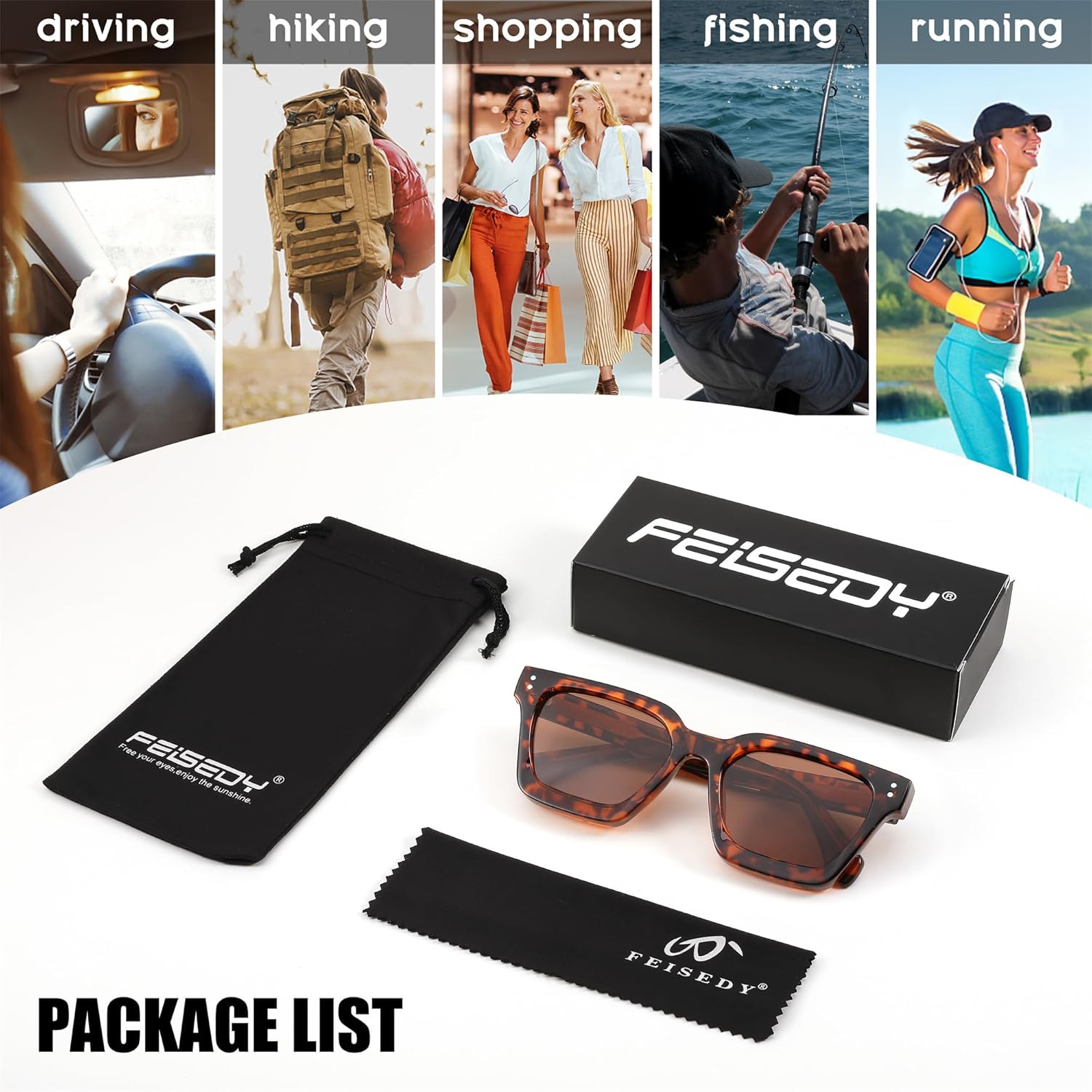FEISEDY Sunglasses Men Women Polarized, Chunky Square Thick Frame, Rectangle UV400 Shade Sun Glasses B2396 - Image 8