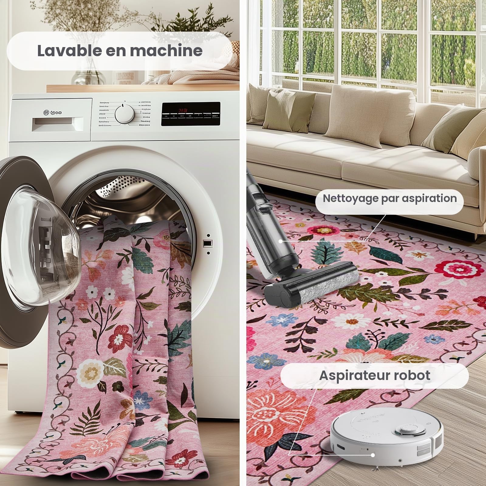 Puremy Tapis pour salon, à poils ras - Imprimé floral bohème - Pour chambre à coucher - Antidérapant, doux, lavable - Ultra fin - Pour chambre d'enfant, salle à manger, ferme, décoration d'intérieur