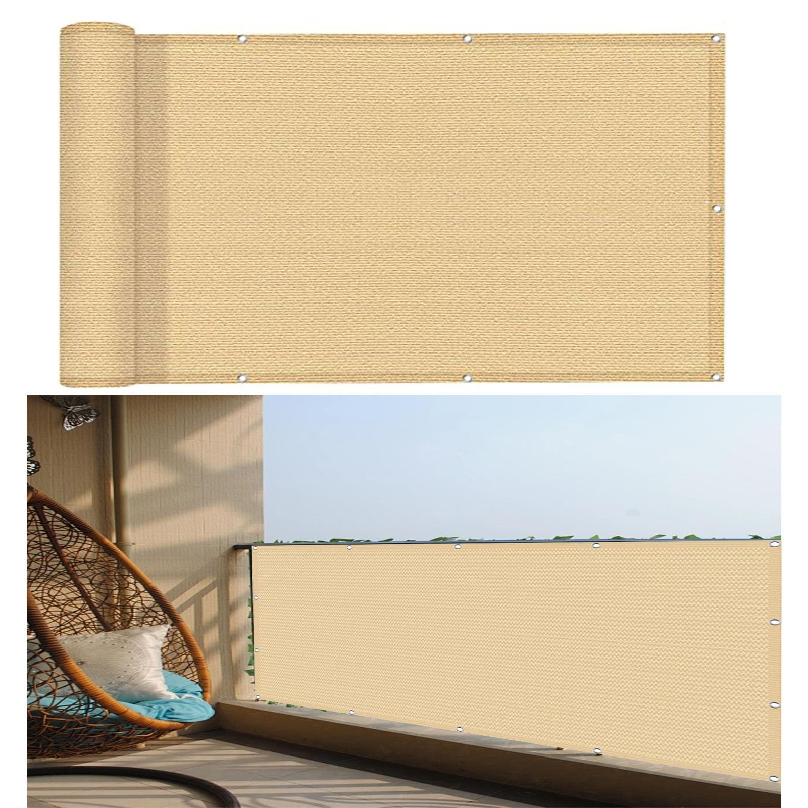 Ekran Prywatności Na Balkon 100 x 220 cm Ochrona Przed Promieniowaniem UV Odporna Na Warunki Atmosferyczne Ekran Ogrodzenia Na Balkon I Patio Do Balkonu I Patio, Piaskowy żółty