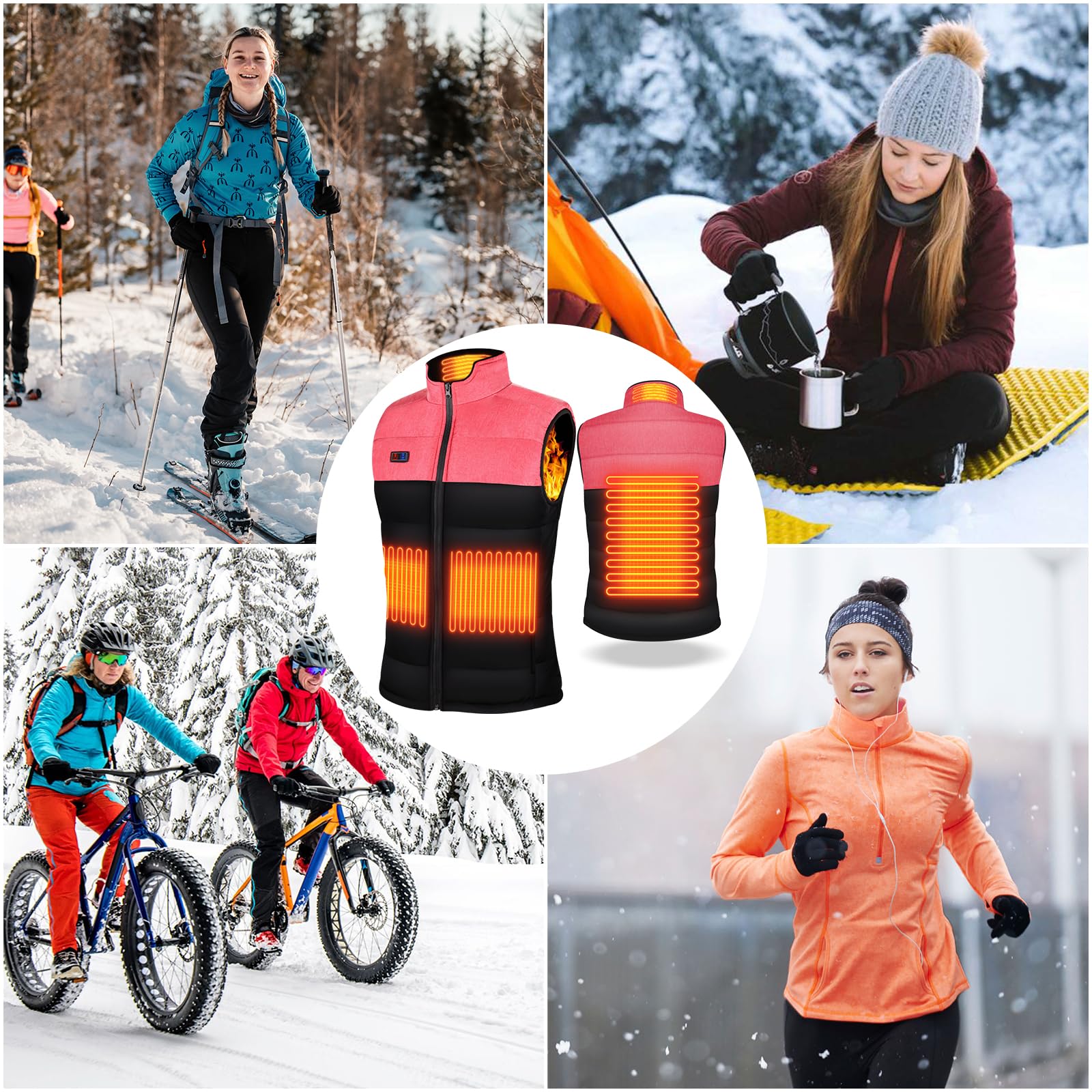Tonfarb Chaleco Calefactable Mujer, Chaleco Termico Mujer con 4 Zonas Calefactables y 3 Niveles de Temperatura, Electrico USB Chaqueta Calefactable para Exterior, Pesca, Esquí (Batería No Incluida)
