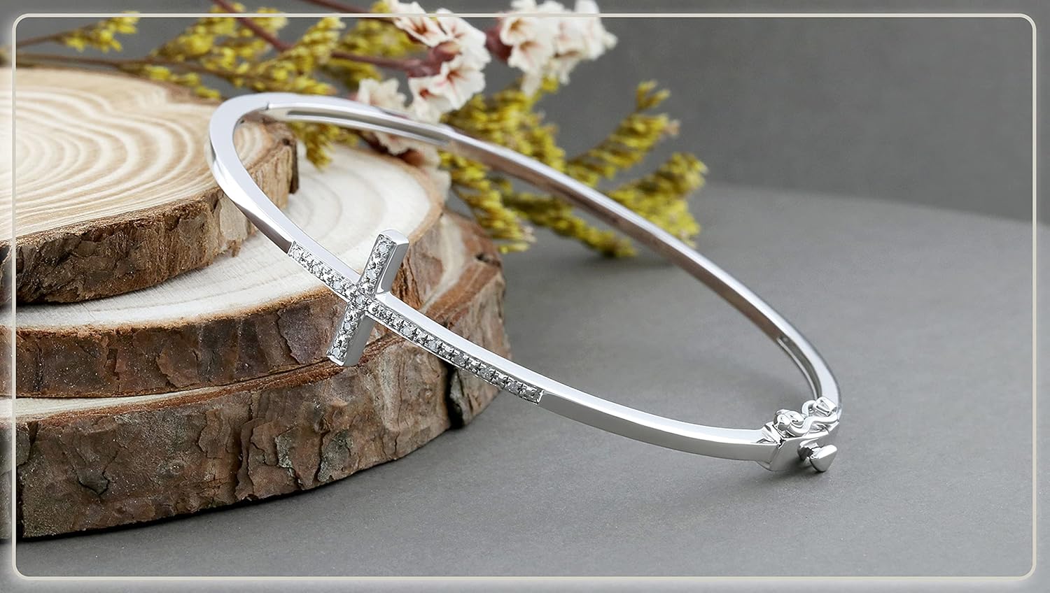 Dazzlingrock Collection 0.10 Carat (ctw) Round White Diamond Ladies Sideways Cross Bangle Bracelet 1/10 CT, Sterling Silver