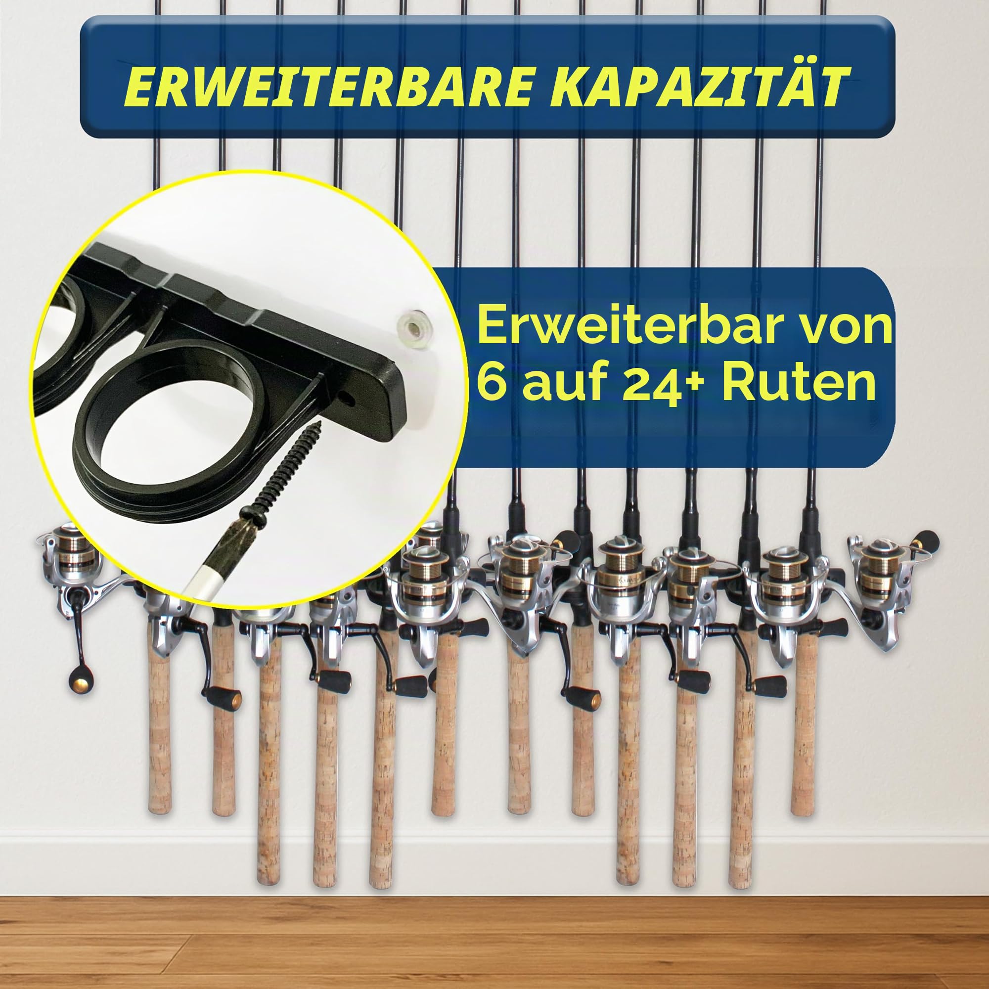 Rush Creek Creations, Decken-Angelrutenhalter für 6 Ruten, Angelrutenhalter zur Garagenorganisation und Wandaufbewahrung, für Angelrollen, Angelausrüstung und Angelzubehör (2 horizontale Halterungen)