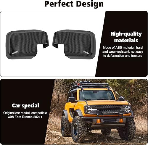 Miniatura 5 de Kit de cubierta de espejo retrovisor de fibra de carbono, accesorios de decoración exterior para Ford Bronco 2021 2022 2023