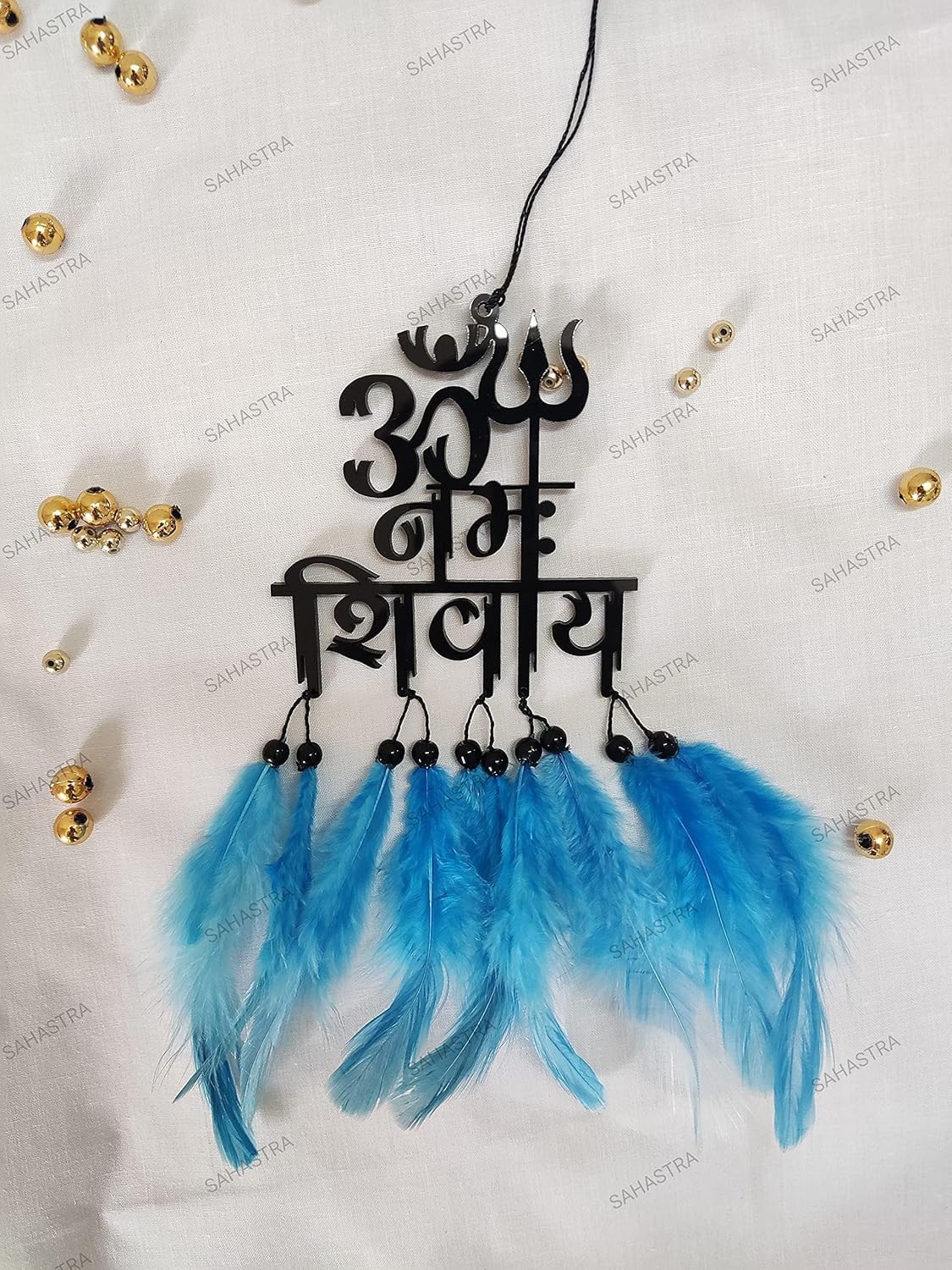 vajin car hanging ornament | dream catcher for positive energy | rearview mirror charm | home and temple decor | durable acrylic with original feathers (white)