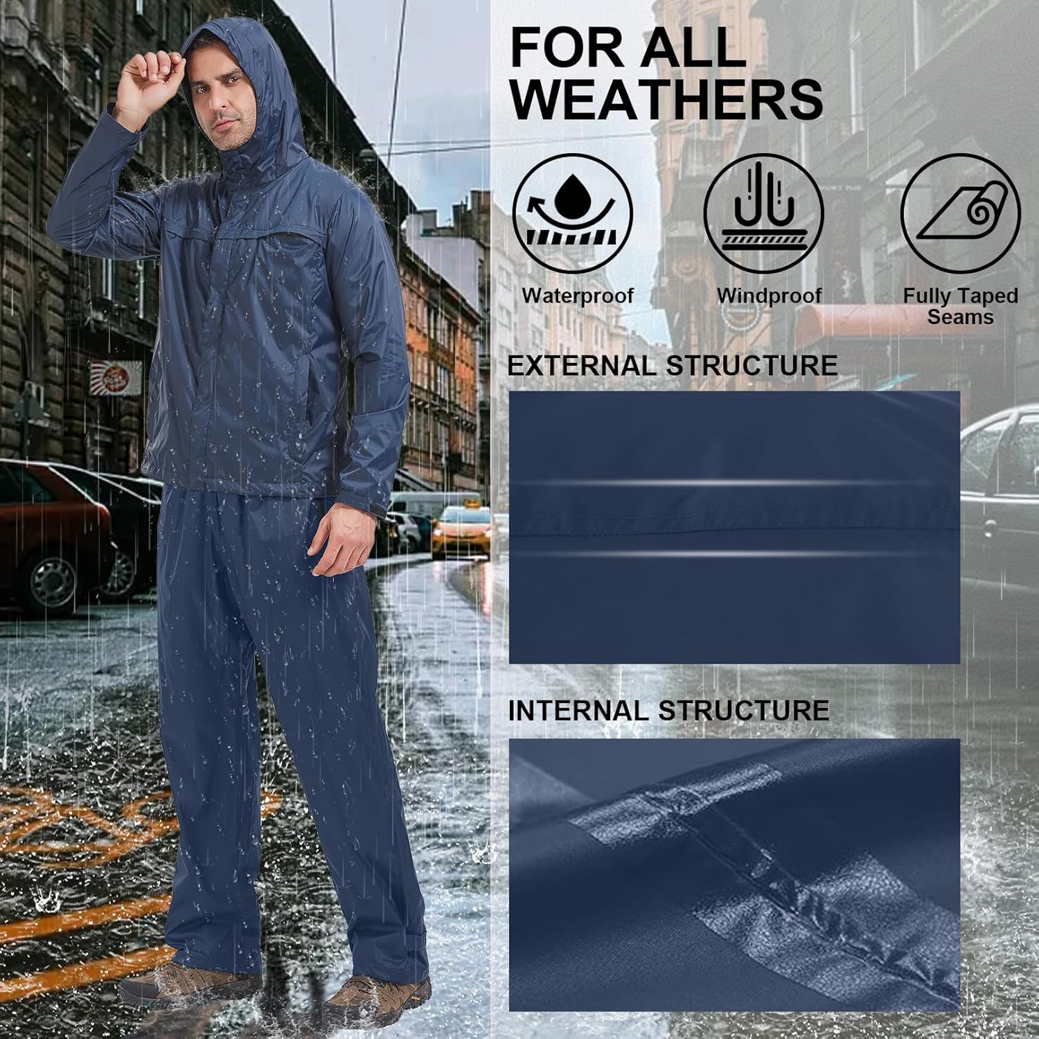Mens Rain Pants Waterproof Windproof Hiking Outdoor Fishing Golf Cycling Pants - Image 6