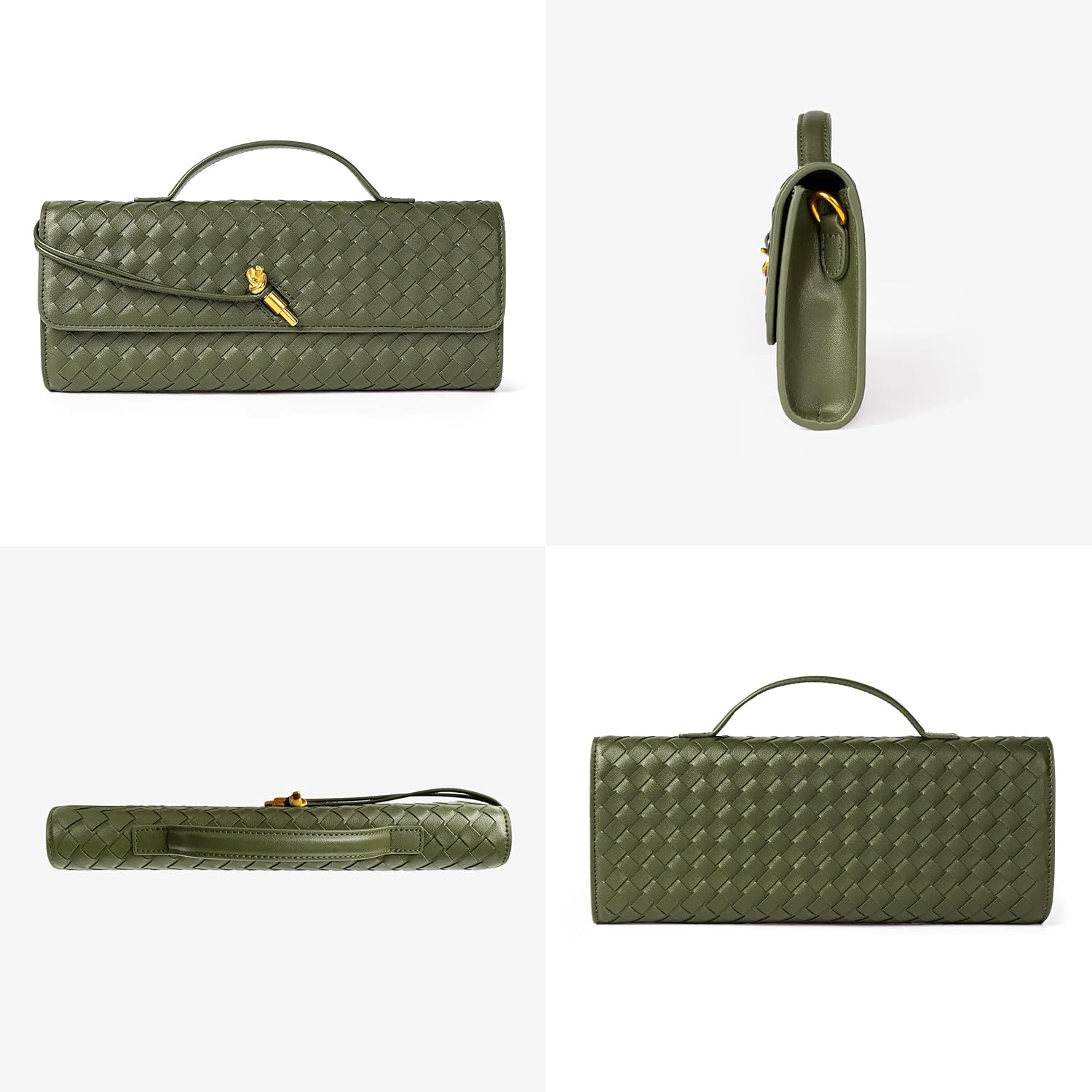 Joryin Woven Purse for Women Evening Clutch Woven Leather Handbags Crossbody Bag Purse Formal Evening Bag, Vegan Leather - Image 3