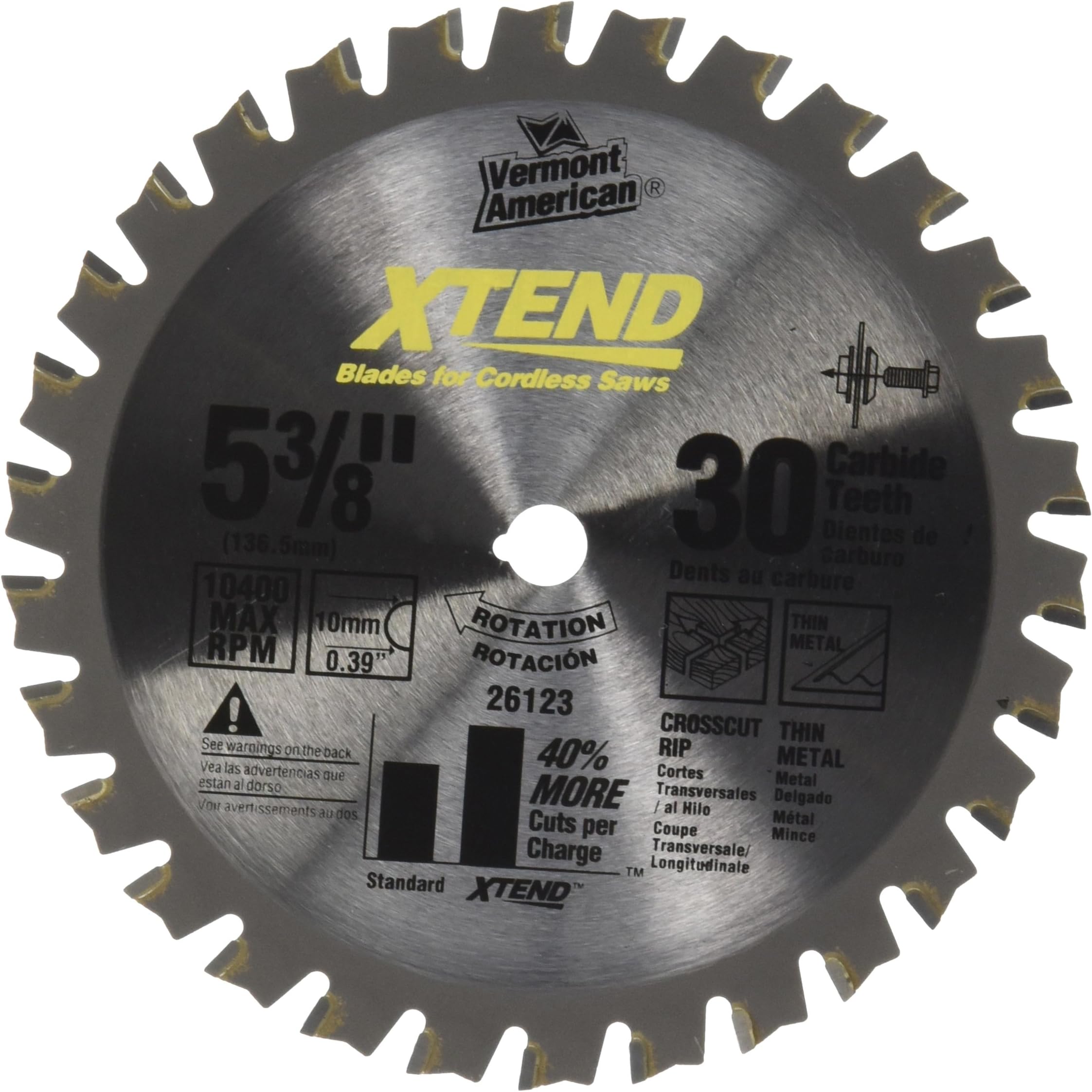 Vermont American 26123 10mm Arbor 5-3/8-Inch 30 Tooth Xtend Fine Finish Cordless Circular Saw Blade