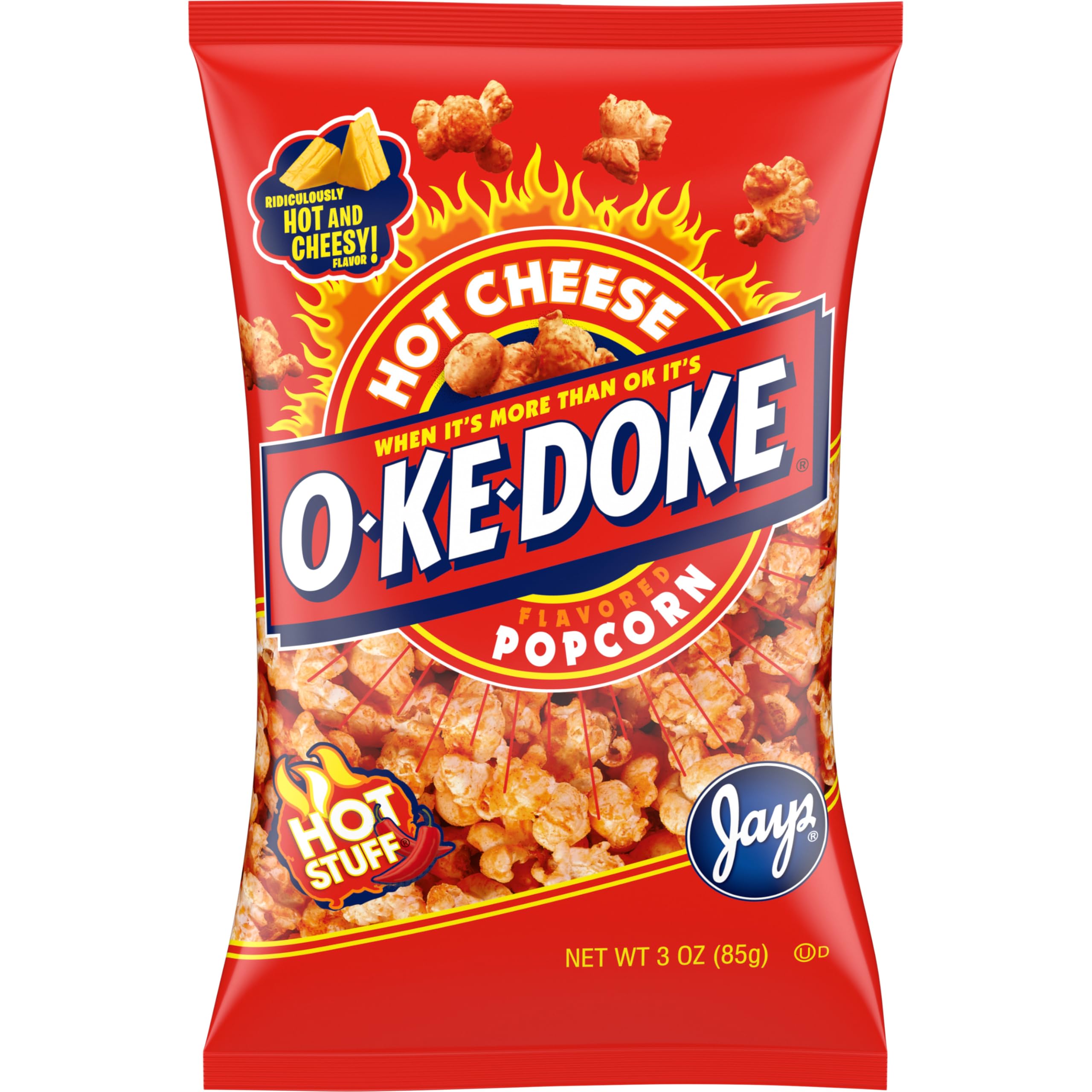 O-Ke-Doke Popcorn, Hot Cheese, 3 oz
