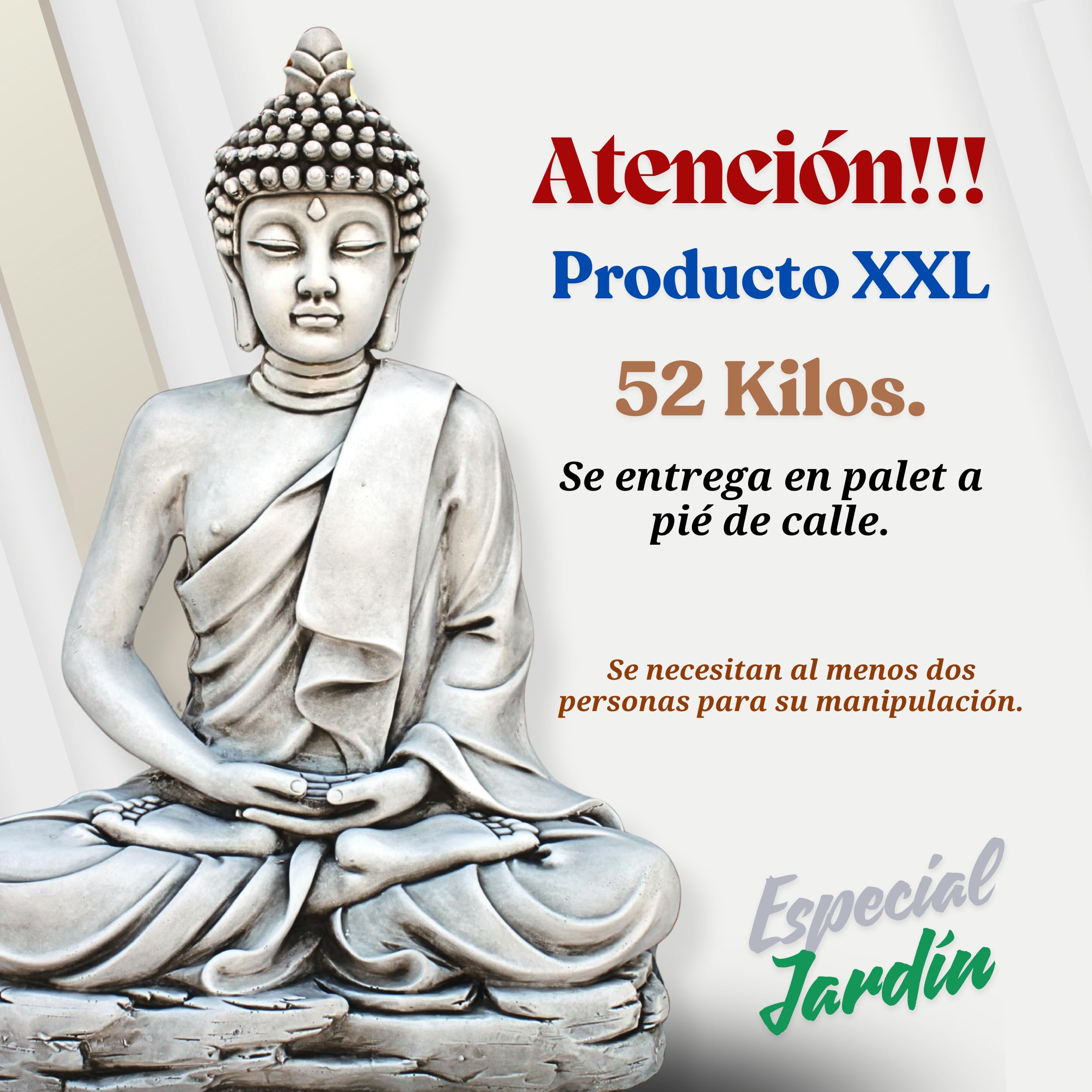 Buda Grande Sereno 73 cm (Ceniza). Budas Grandes de Jardin Zen en Piedra Artificial para Decoracion Jardin Exterior. Figuras y Budas Decorativos. Estatuas Decorativas Feng Shui.