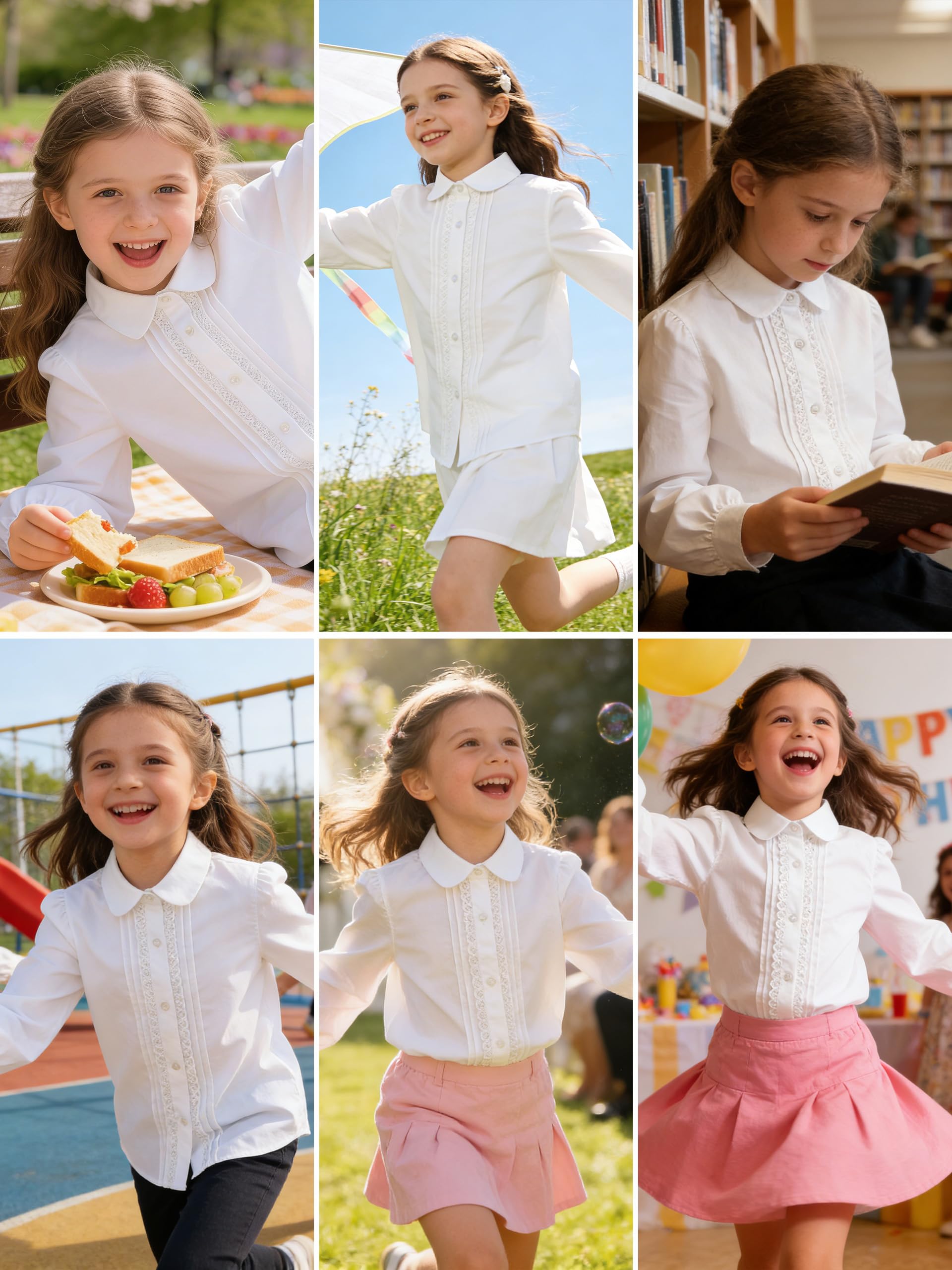 LOLANTA Chemisier à Manches Longues et col Peter Pan à Volants pour Filles, mélange Polyester-Coton, Chemise d'uniforme Scolaire