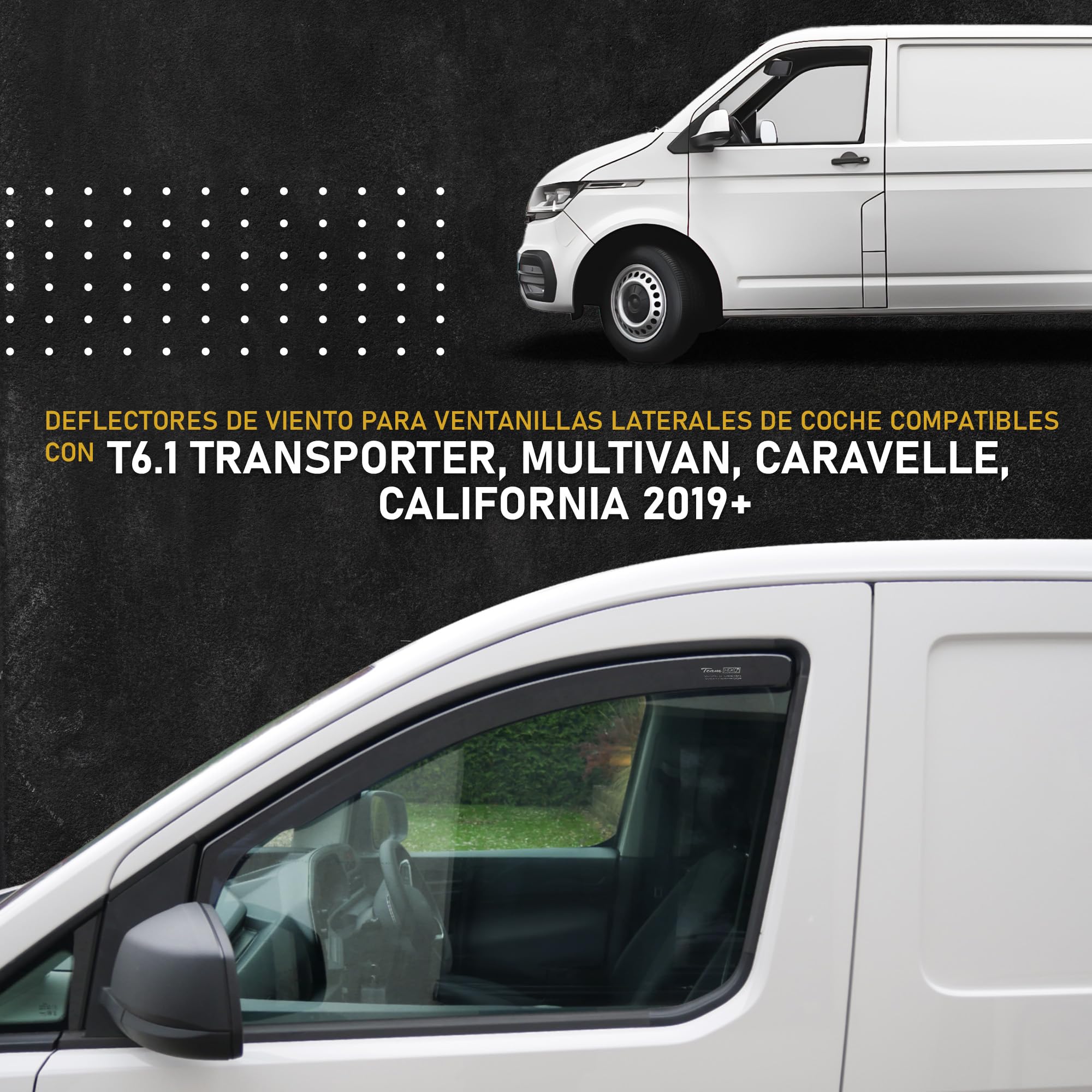 HEKO - Compatible con Volkswagen VW T6.1 2019+ Deflectores Para Ventanas Laterales; Delanteros; Dos Piezas; Deflectores de Aire Antilluvia, Oscurecidos, Aerodinámicos; Instalación Rápida y Sencilla