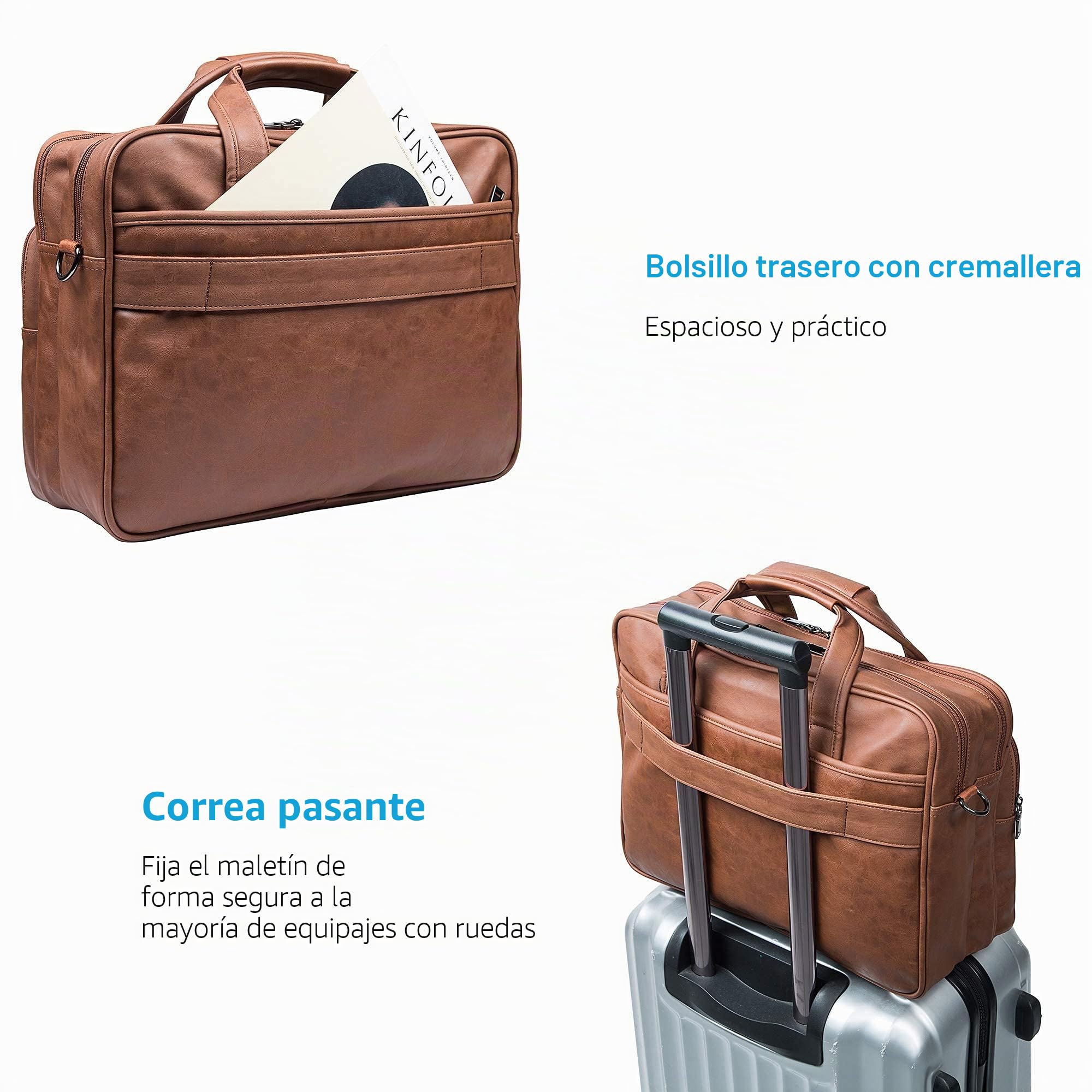 seyfocnia Bolso de cuero para ordenador portátil para hombre, 15.6 pulgadas, 17.3 pulgadas, maletín de negocios, bolso de hombro para computadora