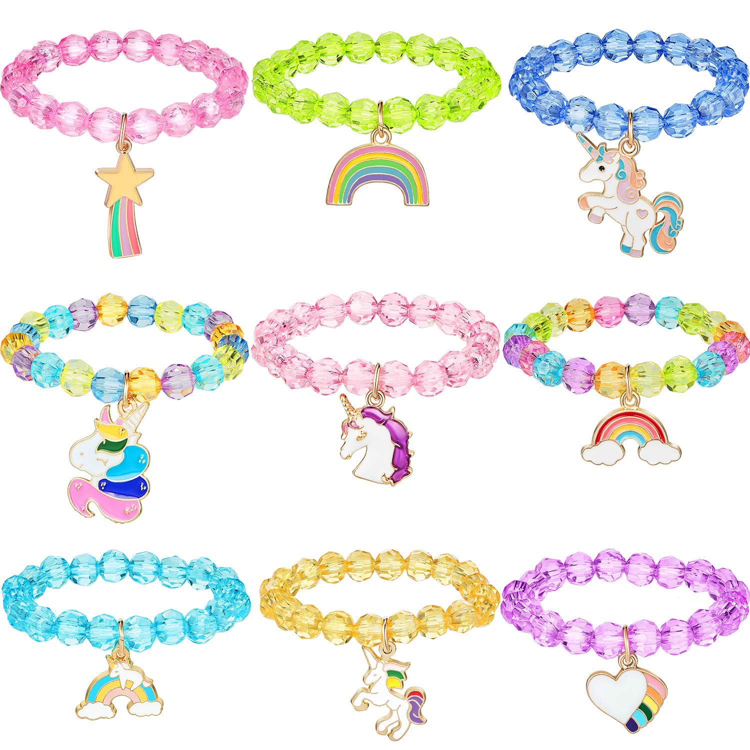 PALAY® 9 Pieces Unicorn Bracelet For Kids Crystal Bracelet for Unicorn Birthday Supplies Bracelet for kids jewellery for girls (multi1) (B097H9VZ61) Amazon Price History, Amazon Price Tracker