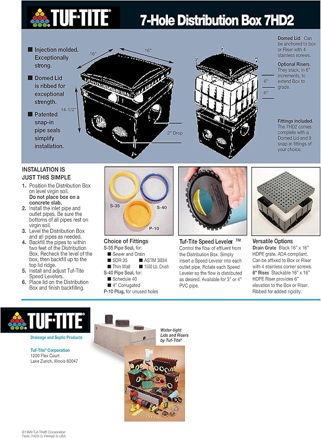 Caja de distribución Tuf-Tite 7 orificios para tubería 4 pulgadas miniatura 3