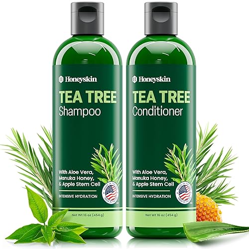 Juego de champú y acondicionador de árbol de té, tratamiento de la caspa con aceite de árbol de té orgánico, tratamiento con picazón en el cuero