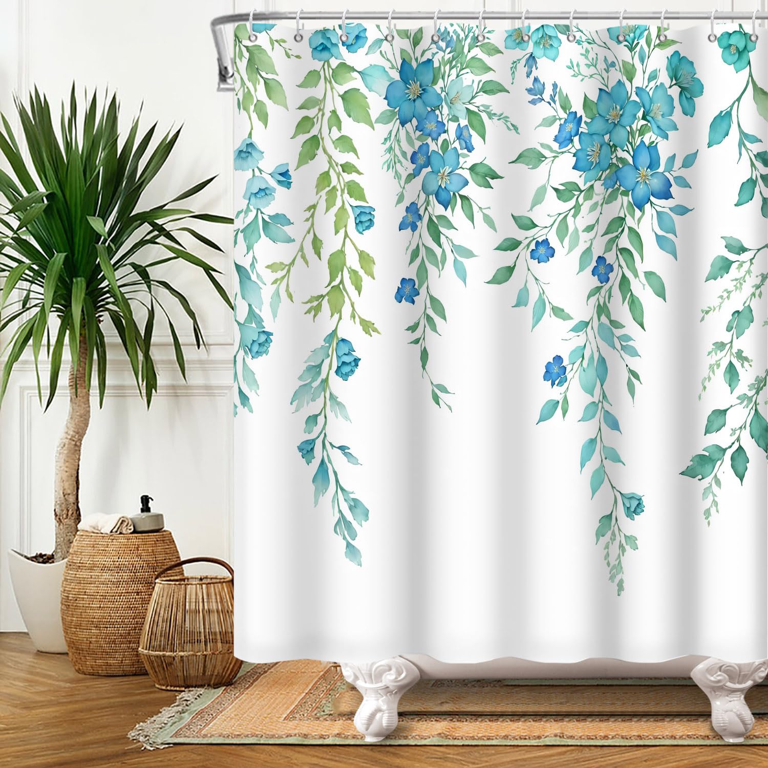 Kzzfqxb 152x183cm Floral Shower Curtains with Plastic Hooks - Image 4