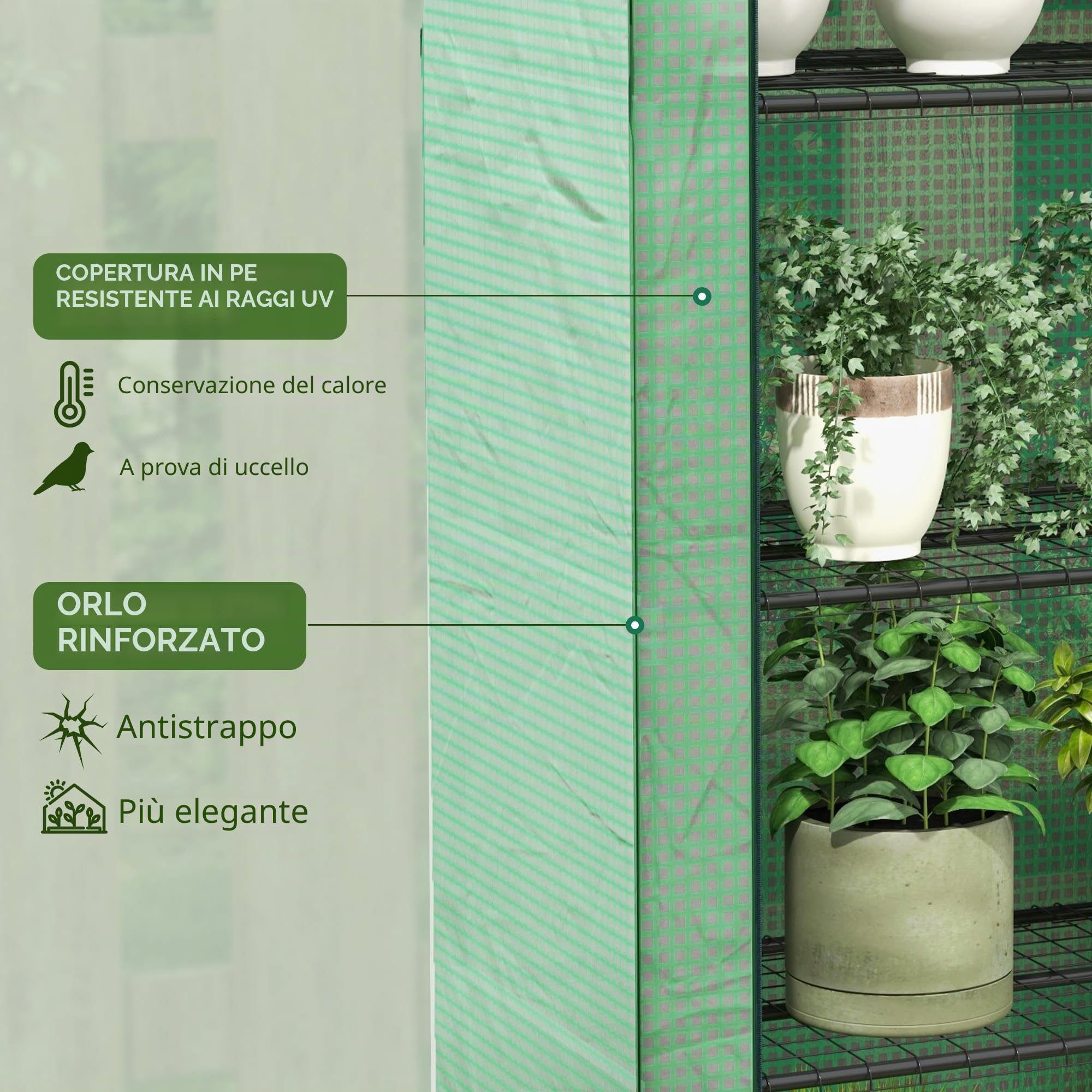 Outsunny Mini serra da giardino per balconi a 4 livelli con struttura in acciaio e telo in PE rinforzato, porta avvolgibile portatile per interni ed esterni, 120 x 50 x 170 cm, verde