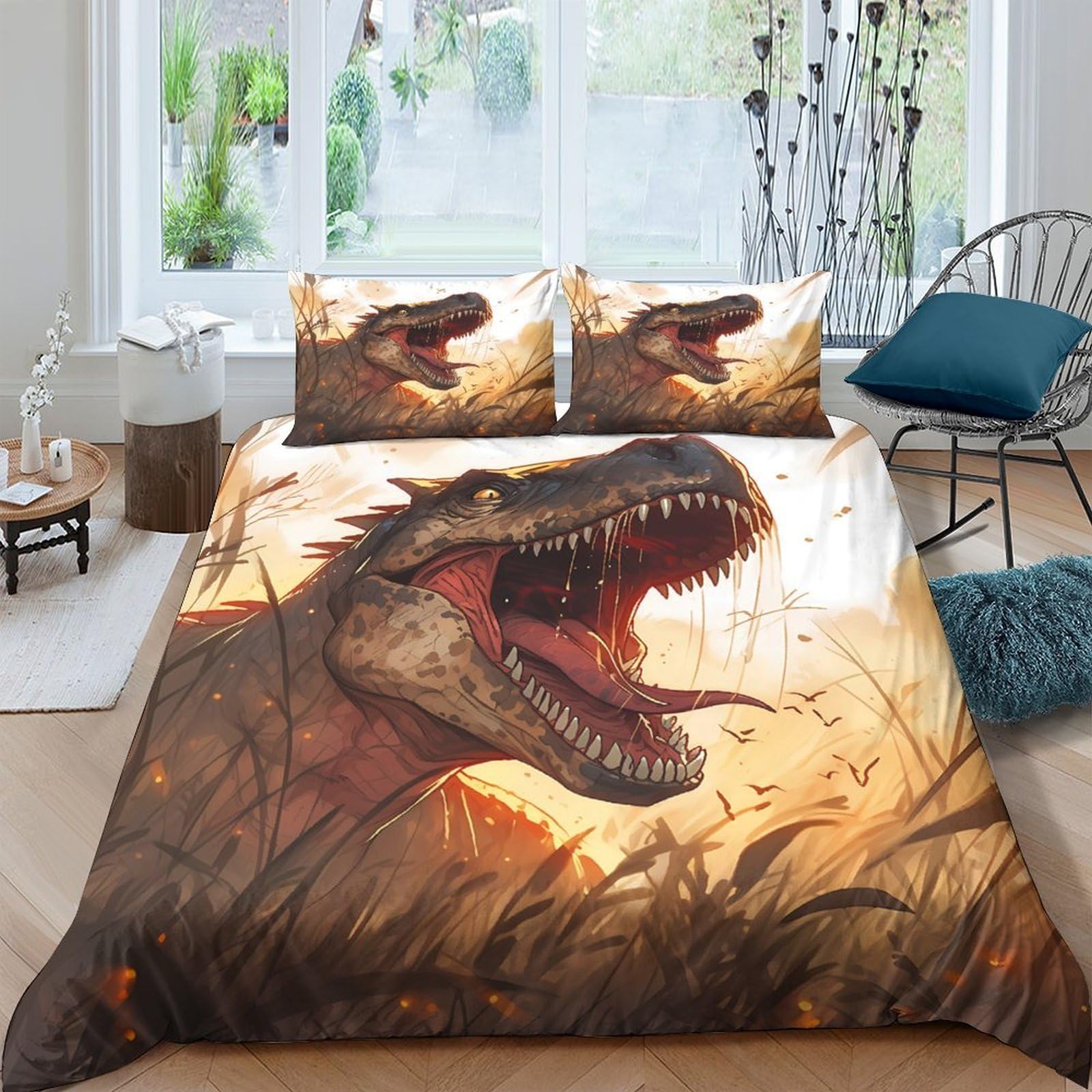 Ctjqhvkz Style-2 3D Printed Dinosaur Jungle Fitted Sheet Microfiber Soft Bed Cover With Realistic T-Rex Pattern For Bedroom Dorm Decor Single（135X200cm）